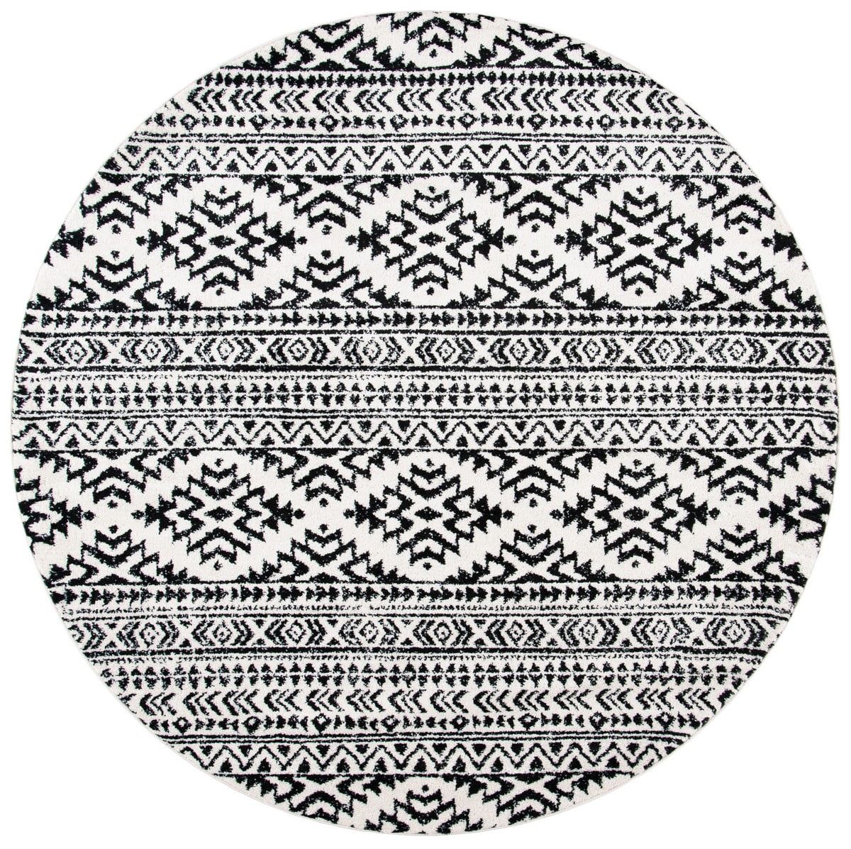 Ivory Geometric Stain-Resistant Round Synthetic Rug, 11' x 11'