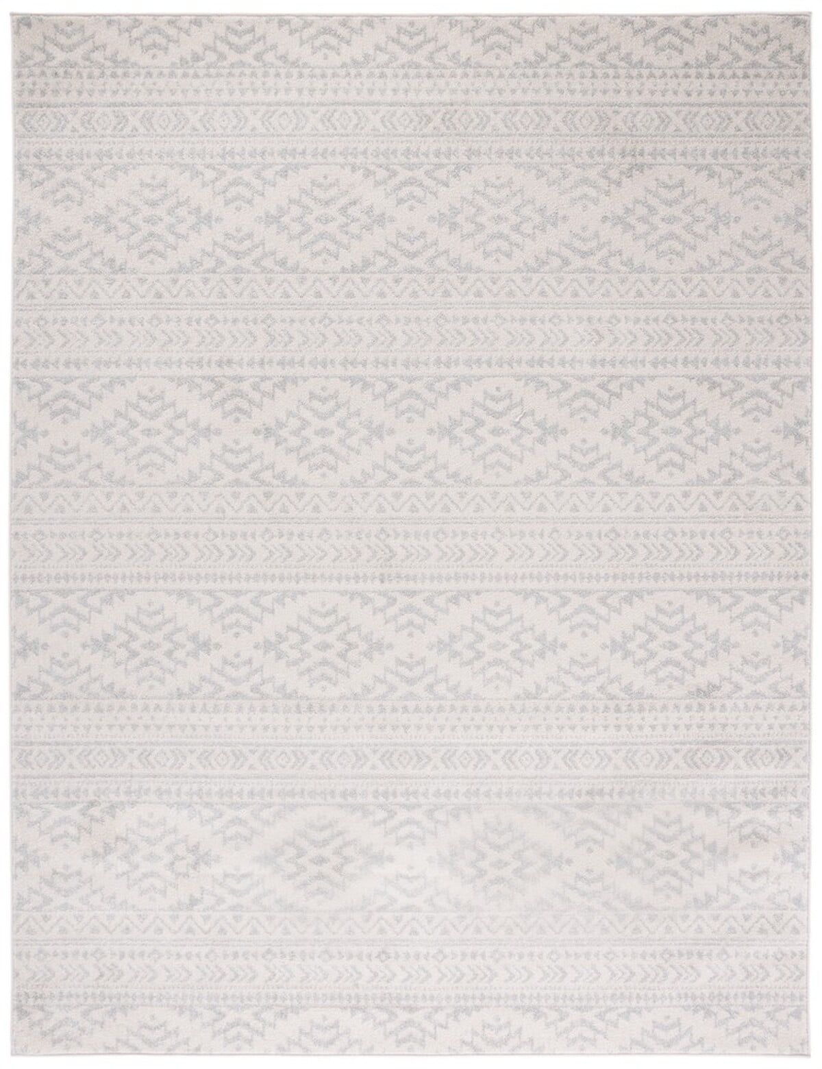 Ivory and Light Grey Geometric Wool Area Rug, 9' x 12'