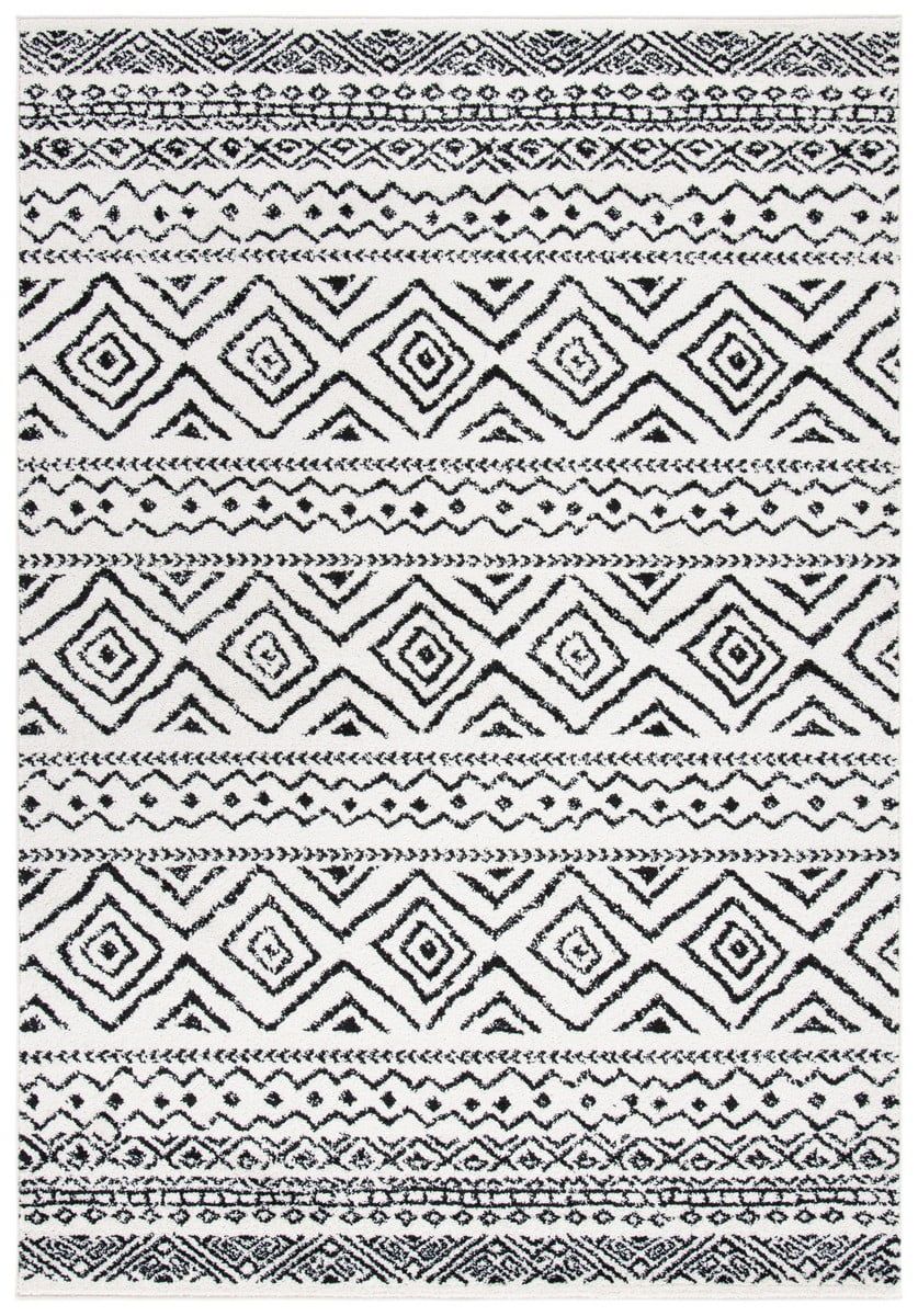 Ivory and Black Geometric Patterned Synthetic Area Rug, 12' x 15'