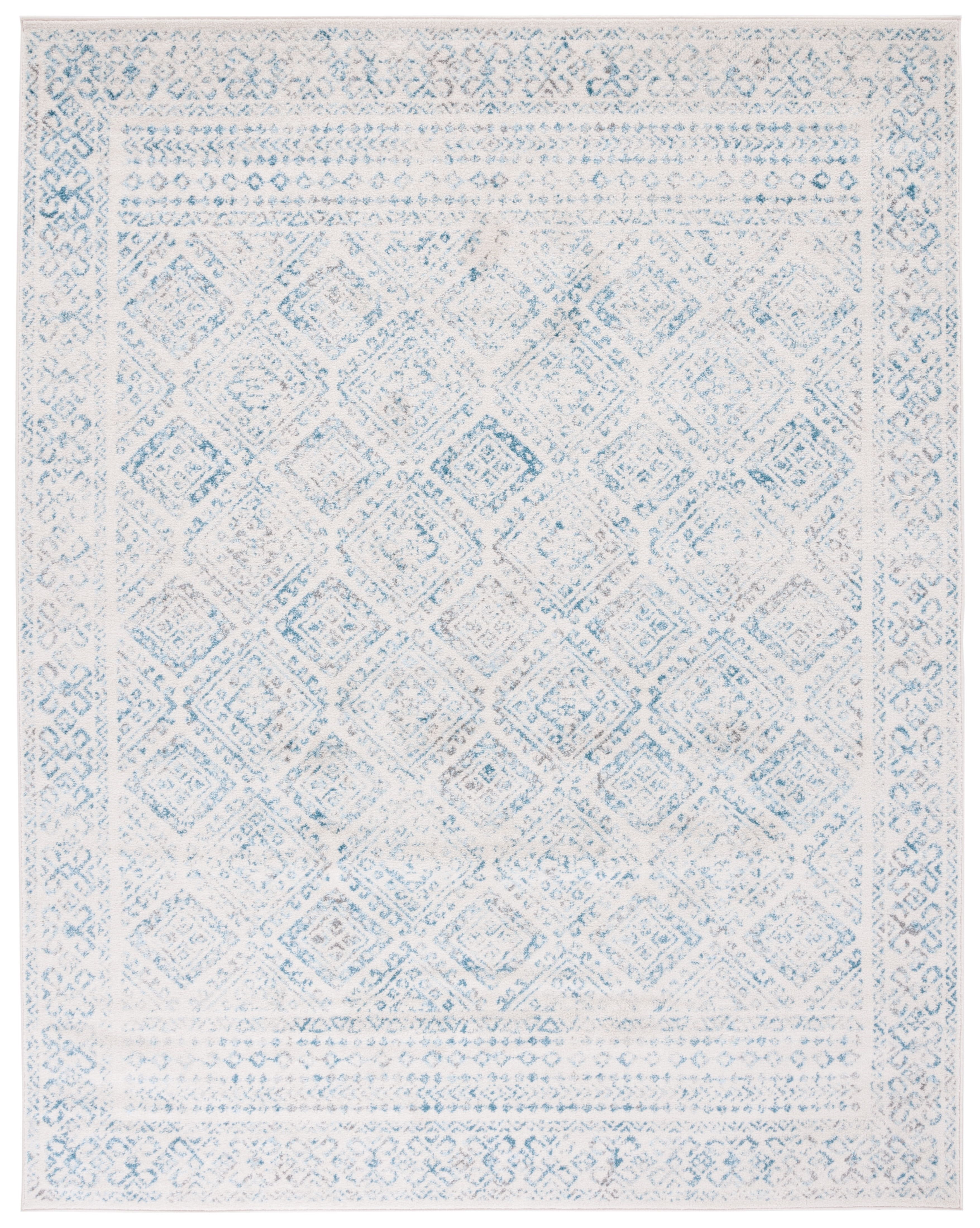 Ivory and Turquoise Synthetic Rectangular Area Rug, 10' x 13'