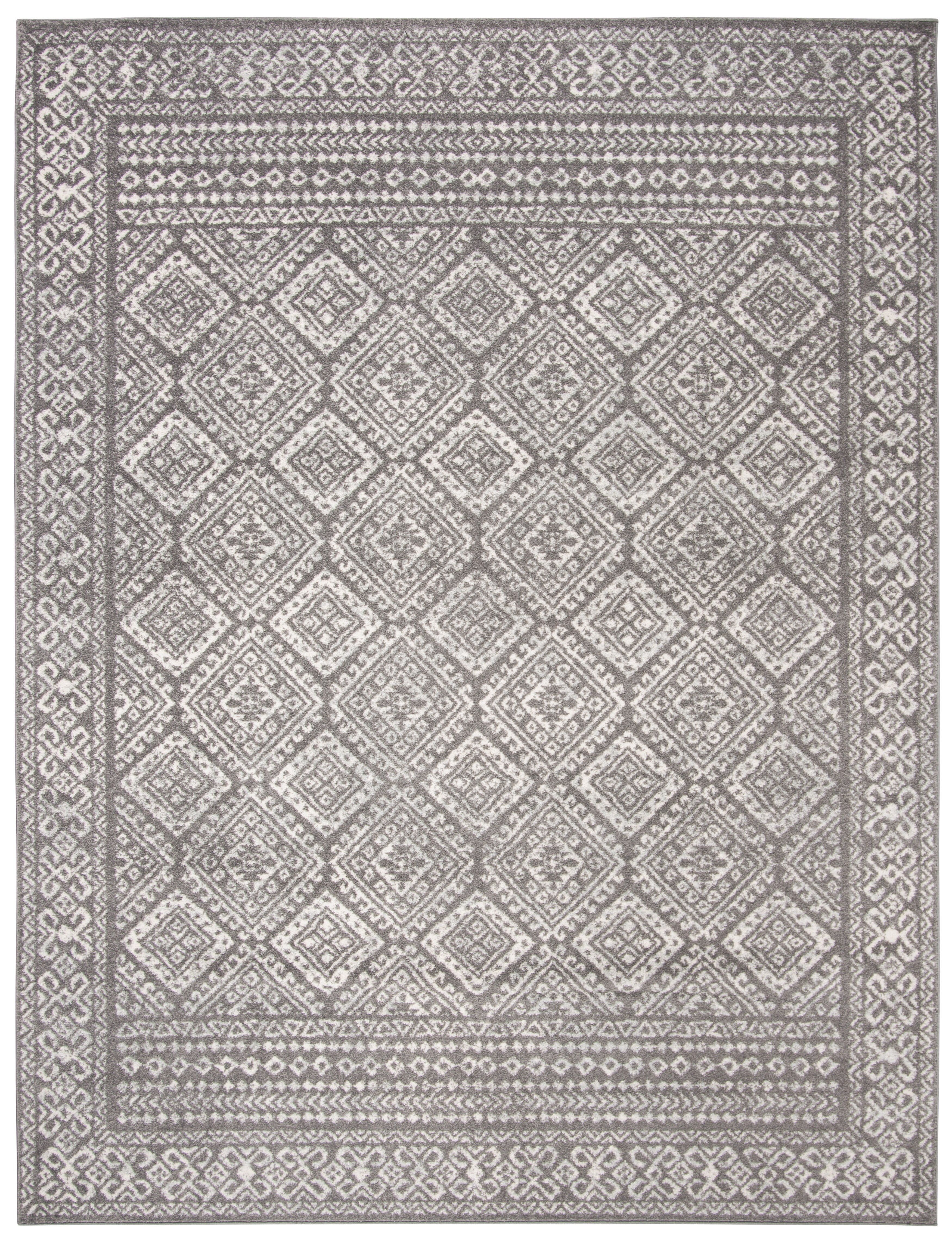 Dark Grey and Ivory Geometric Wool Area Rug, 9' x 12'