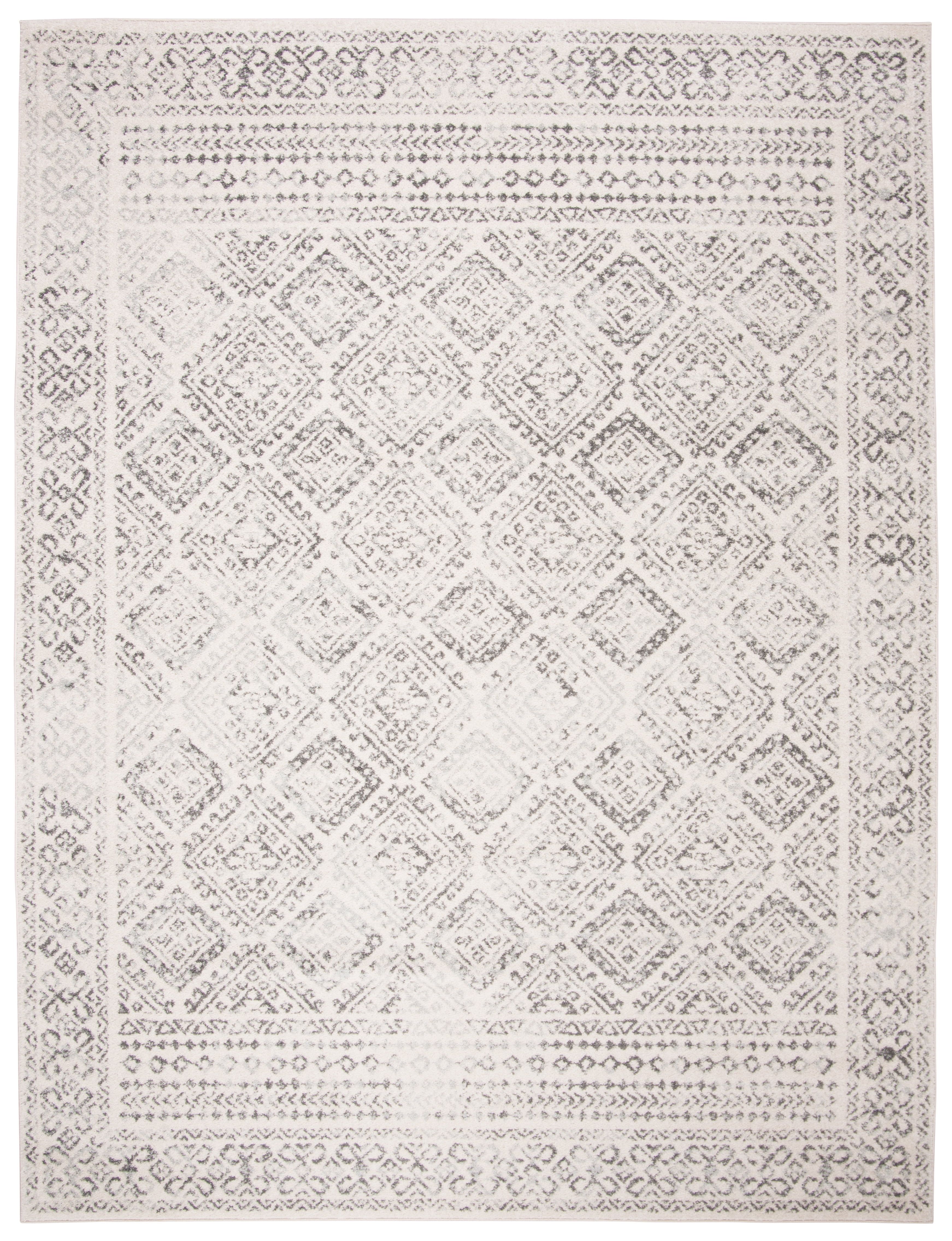 Ivory and Grey Geometric Wool Area Rug, 9' x 12'