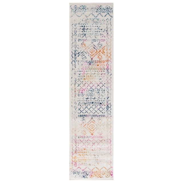 Ivory and Fuchsia Synthetic Oriental Runner Rug, 2' x 13'