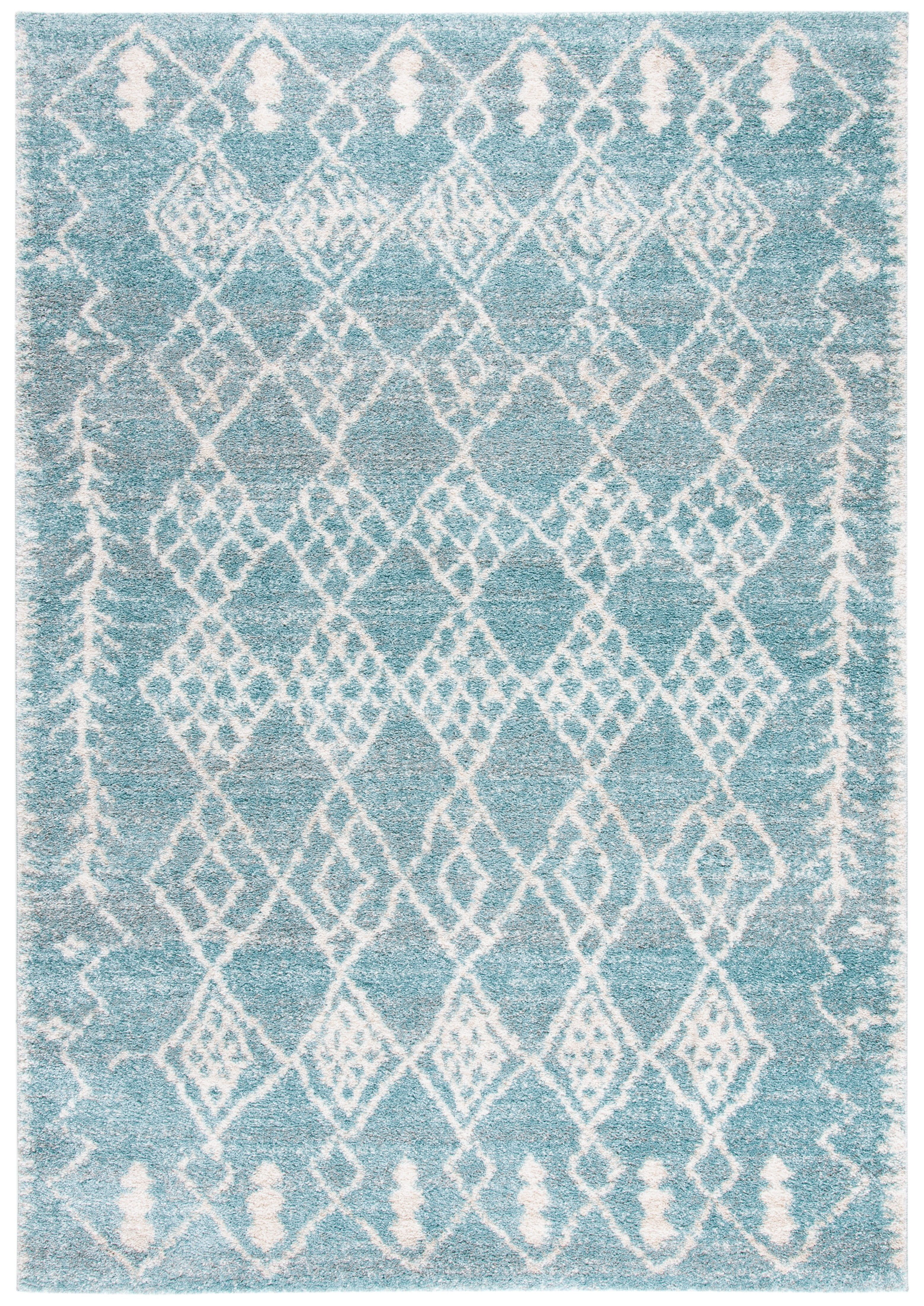 Aqua and Ivory Geometric Synthetic 9' x 12' Reversible Area Rug