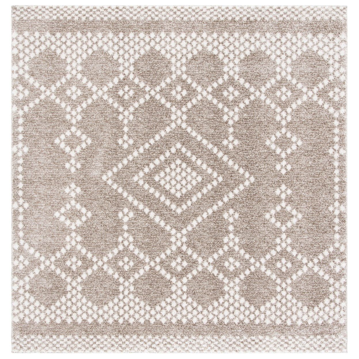 Ivory and Tan Geometric Square Synthetic Area Rug