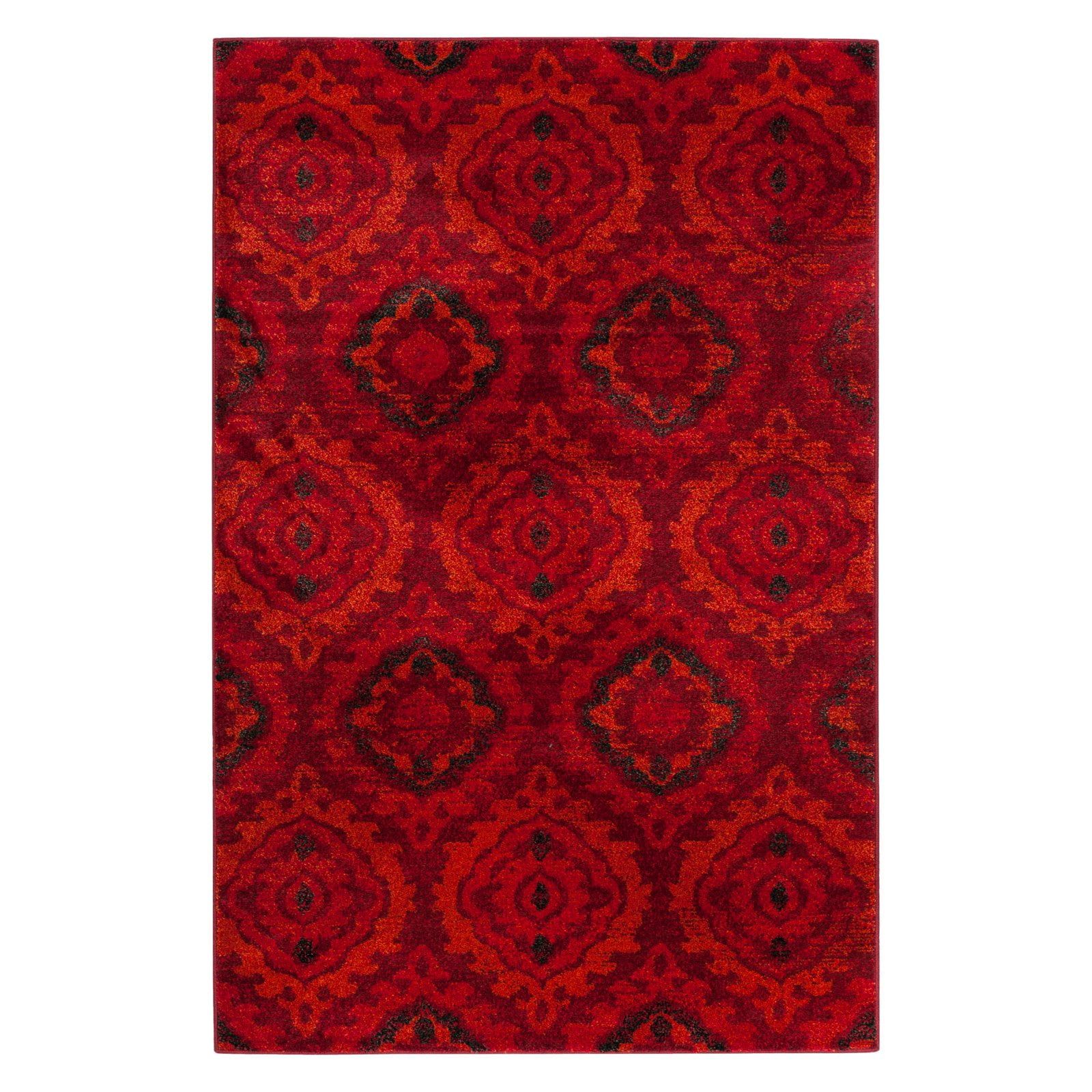 Tunisia Red and Orange Geometric Wool Area Rug