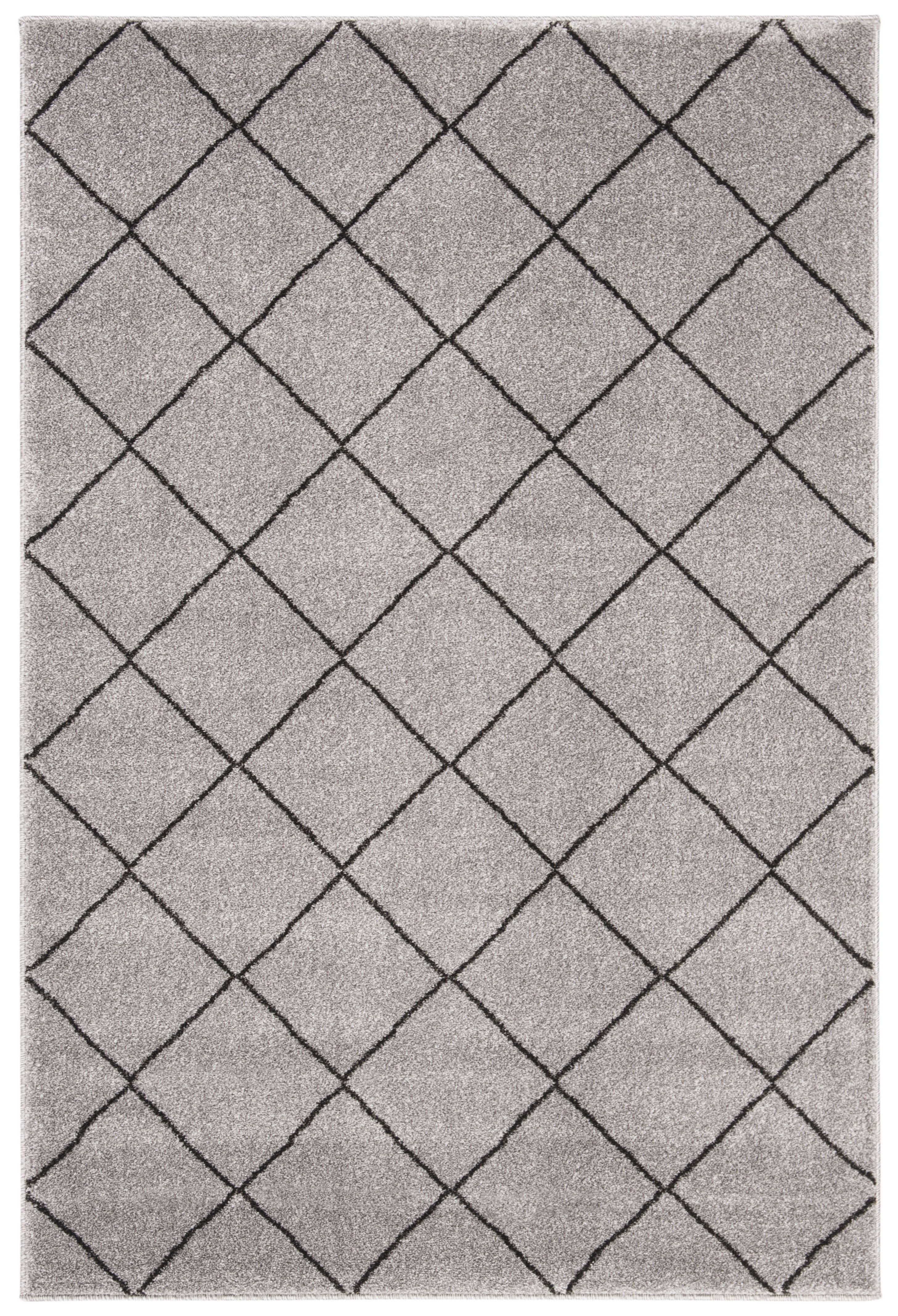 Grey and Black Geometric Low Pile Area Rug