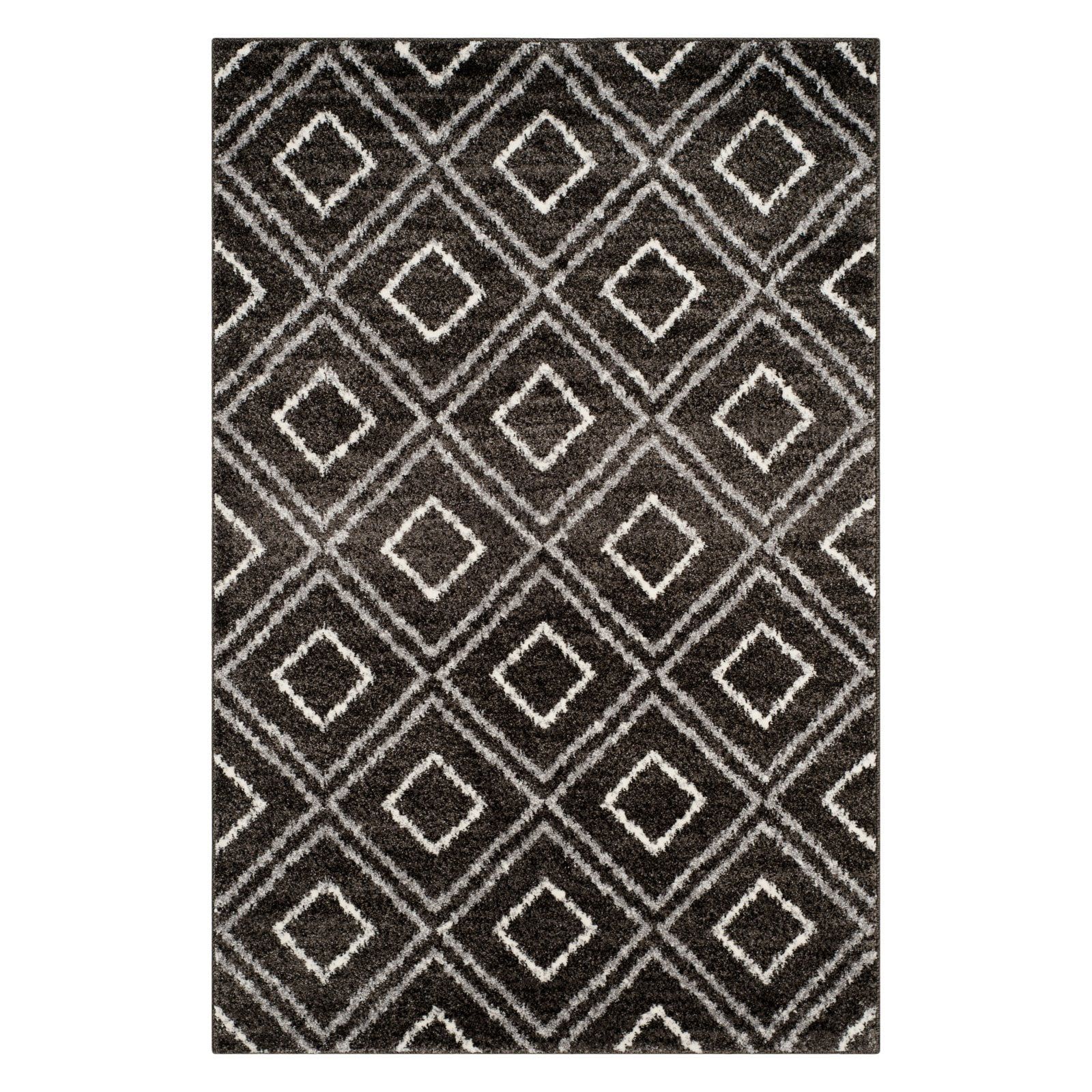 Anthracite and Cream Geometric Easy-Care Wool Blend Rug 4' x 6'