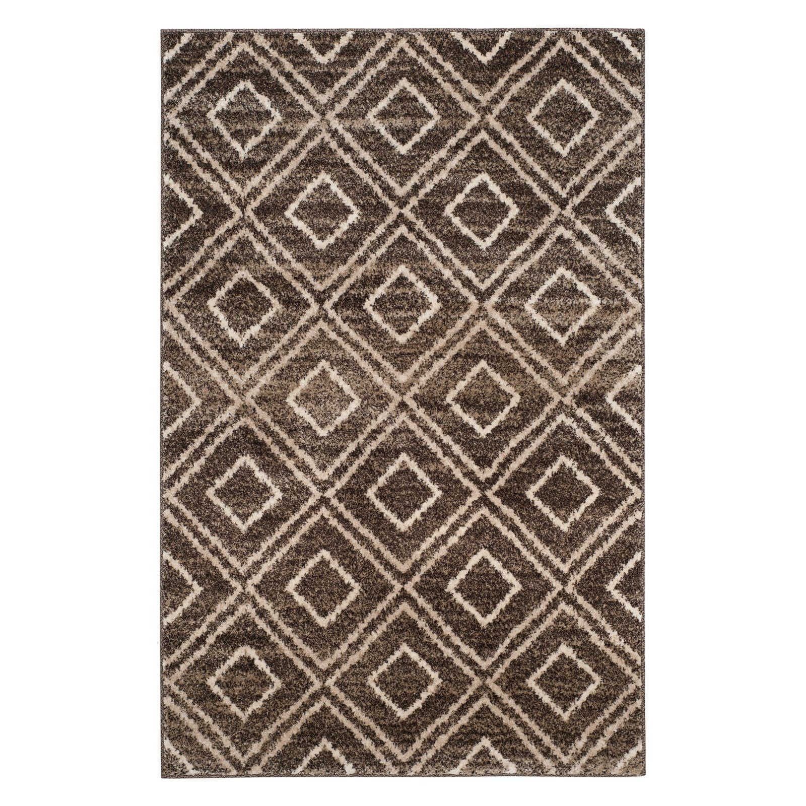 Tunisia Brown and Cream Geometric Wool Area Rug, 5'1" x 7'6"