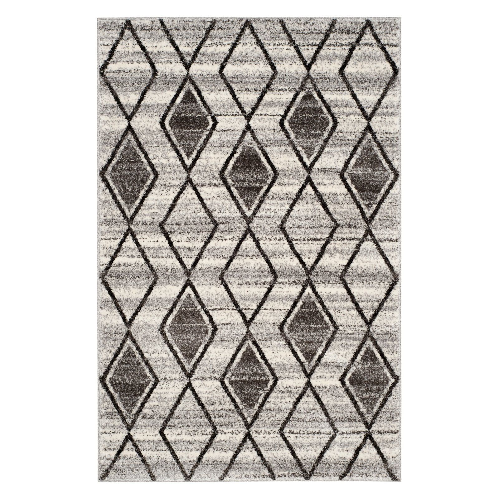 Grey and Black Geometric 4' x 6' Synthetic Rug