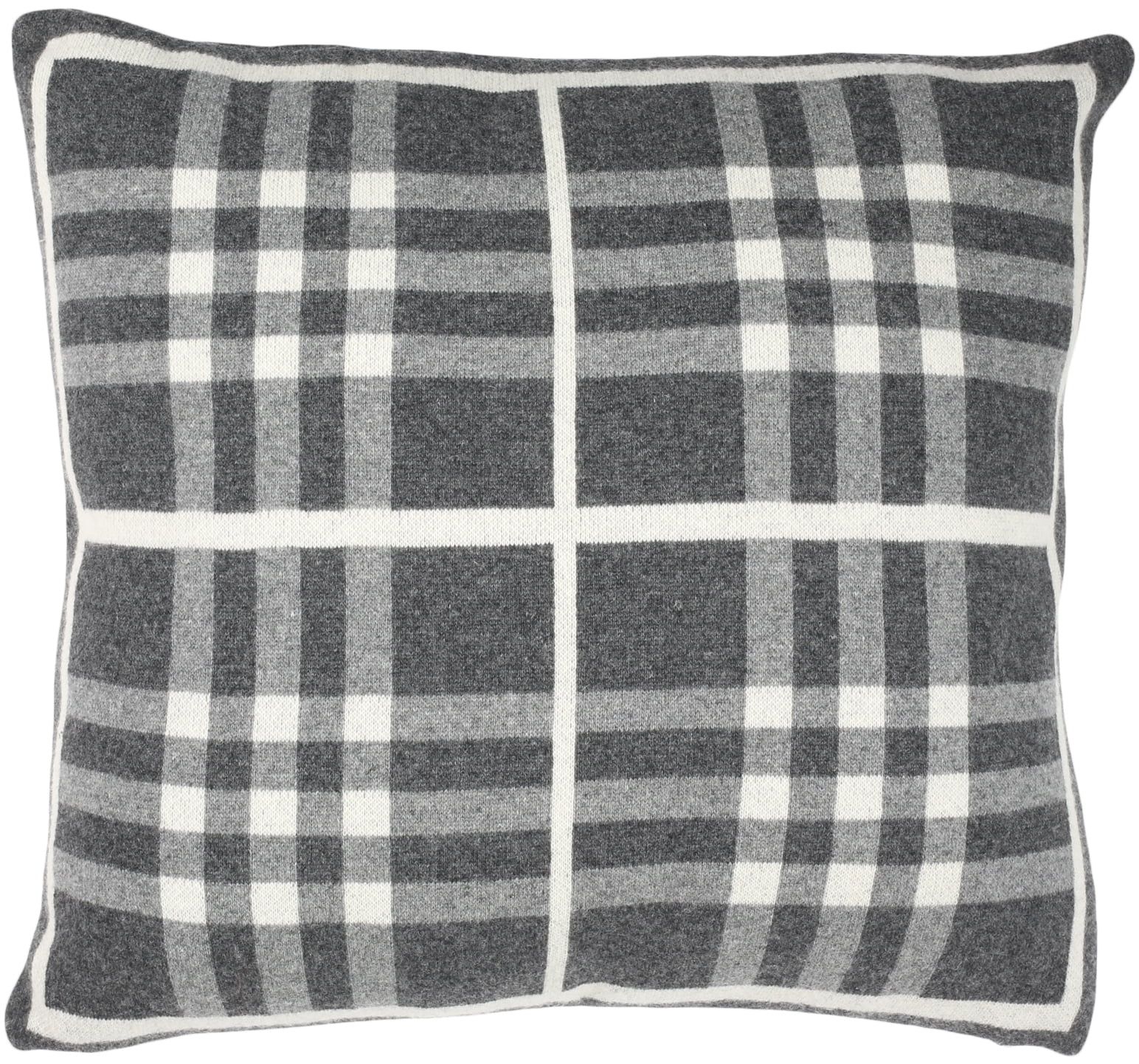 Unity Gingham 20" Square Contemporary Pillow in Grey/Ivory