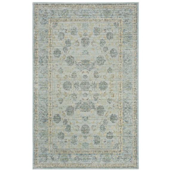 Light Blue/Turquoise Rectangular Synthetic Area Rug, 5' x 8'