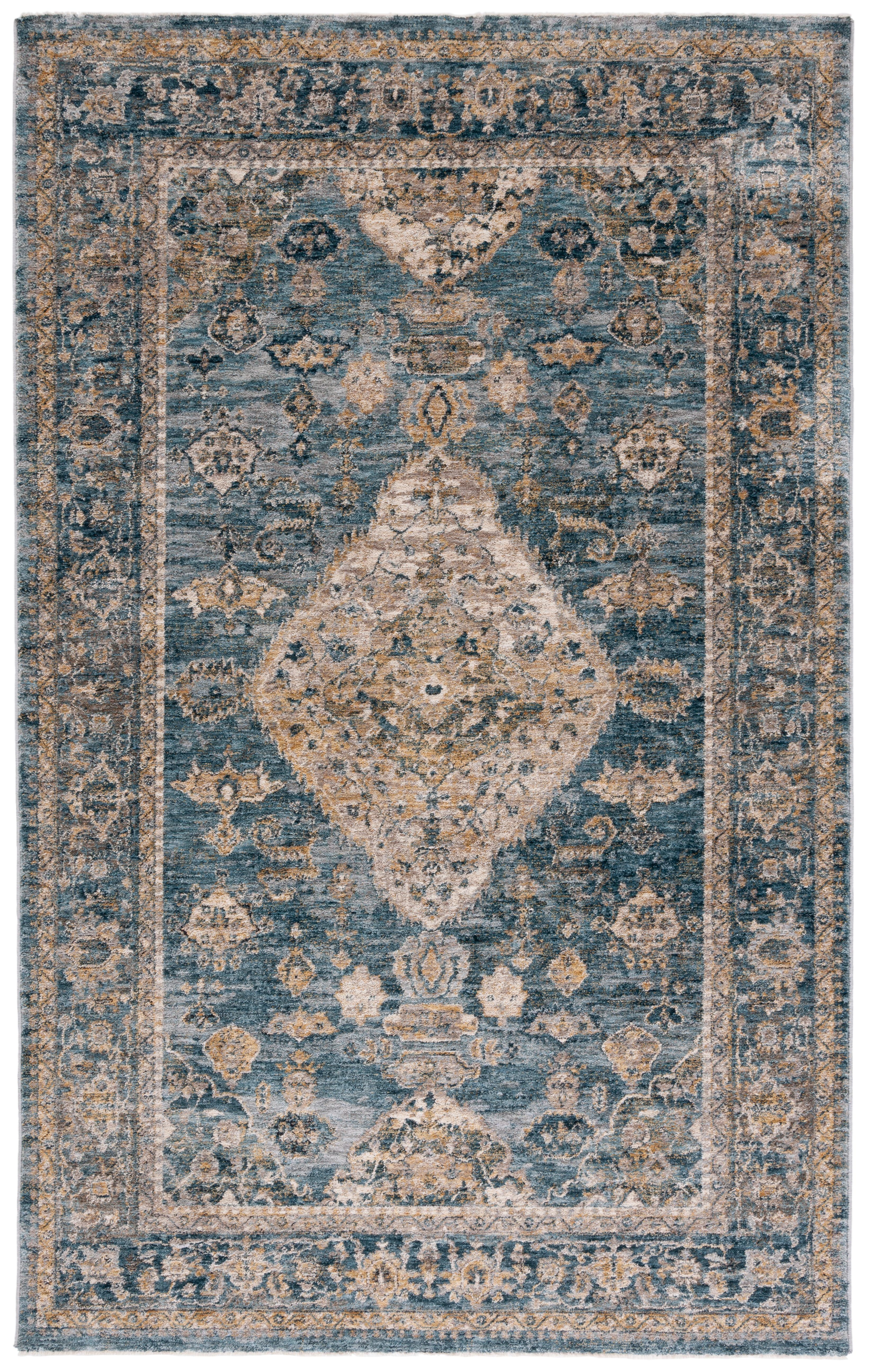 Blue and Gold Medallion Synthetic 4' x 6' Area Rug