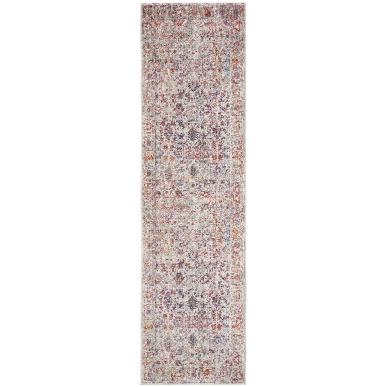 Gray and Red Distressed Oriental Synthetic Runner Rug, 2'3" x 8'