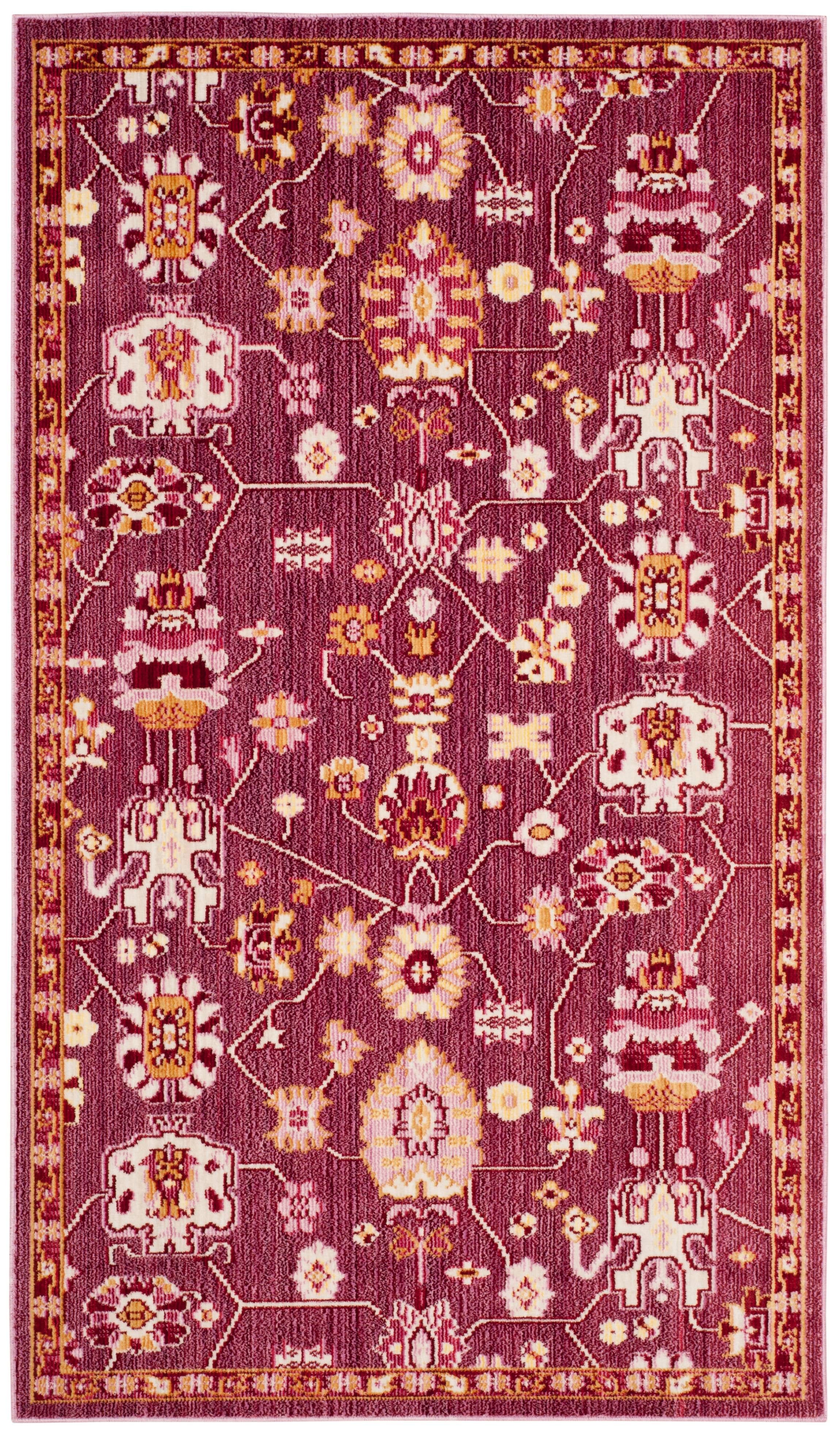 Fuchsia and Multicolor Synthetic Abstract Area Rug, 3' x 5'