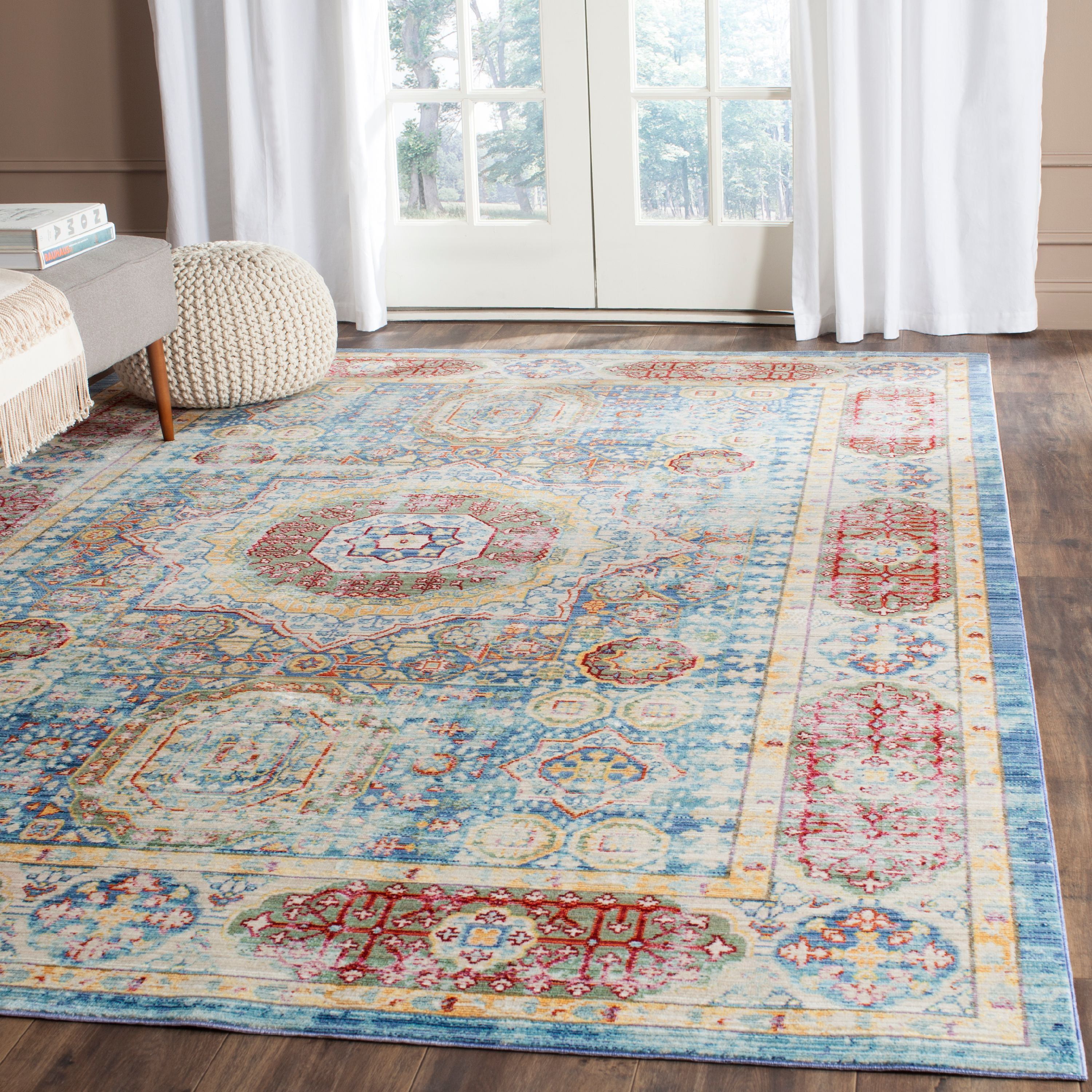 Valencia Blue and Multicolor Synthetic Square Area Rug