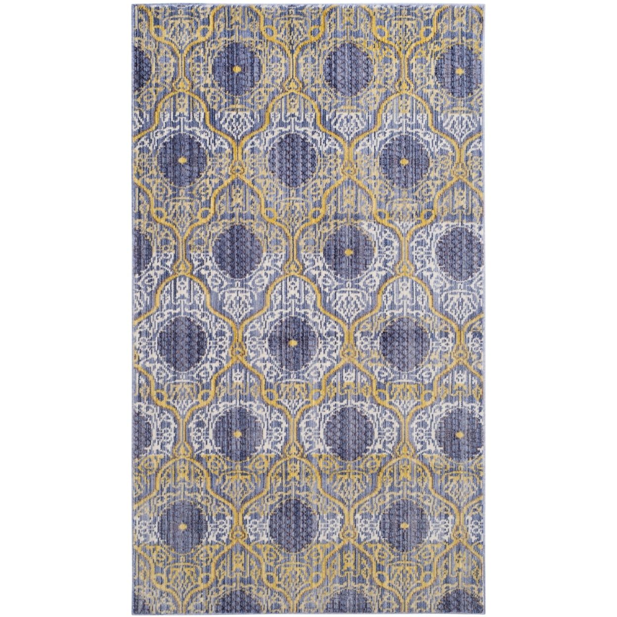 Ivory and Gold Rectangular Synthetic Reversible Area Rug