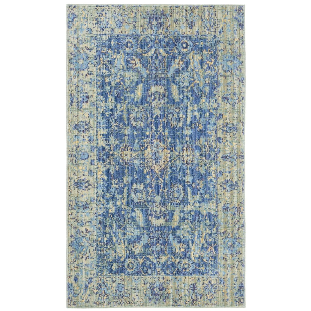 Valencia Blue and Multicolor Synthetic 3' x 5' Area Rug