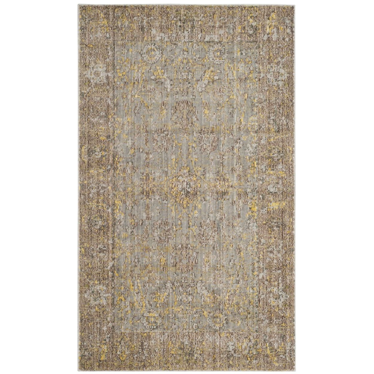 Grey and Multicolor Synthetic Rectangular Area Rug, 3' x 5'