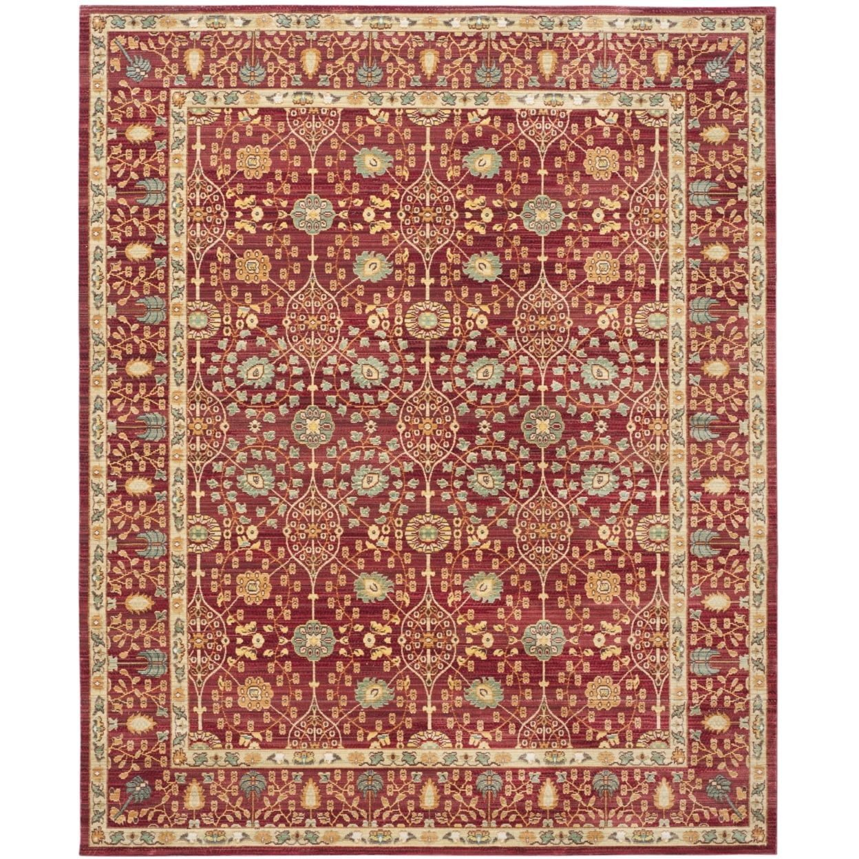 Red and Beige Rectangular Synthetic 4' x 6' Area Rug