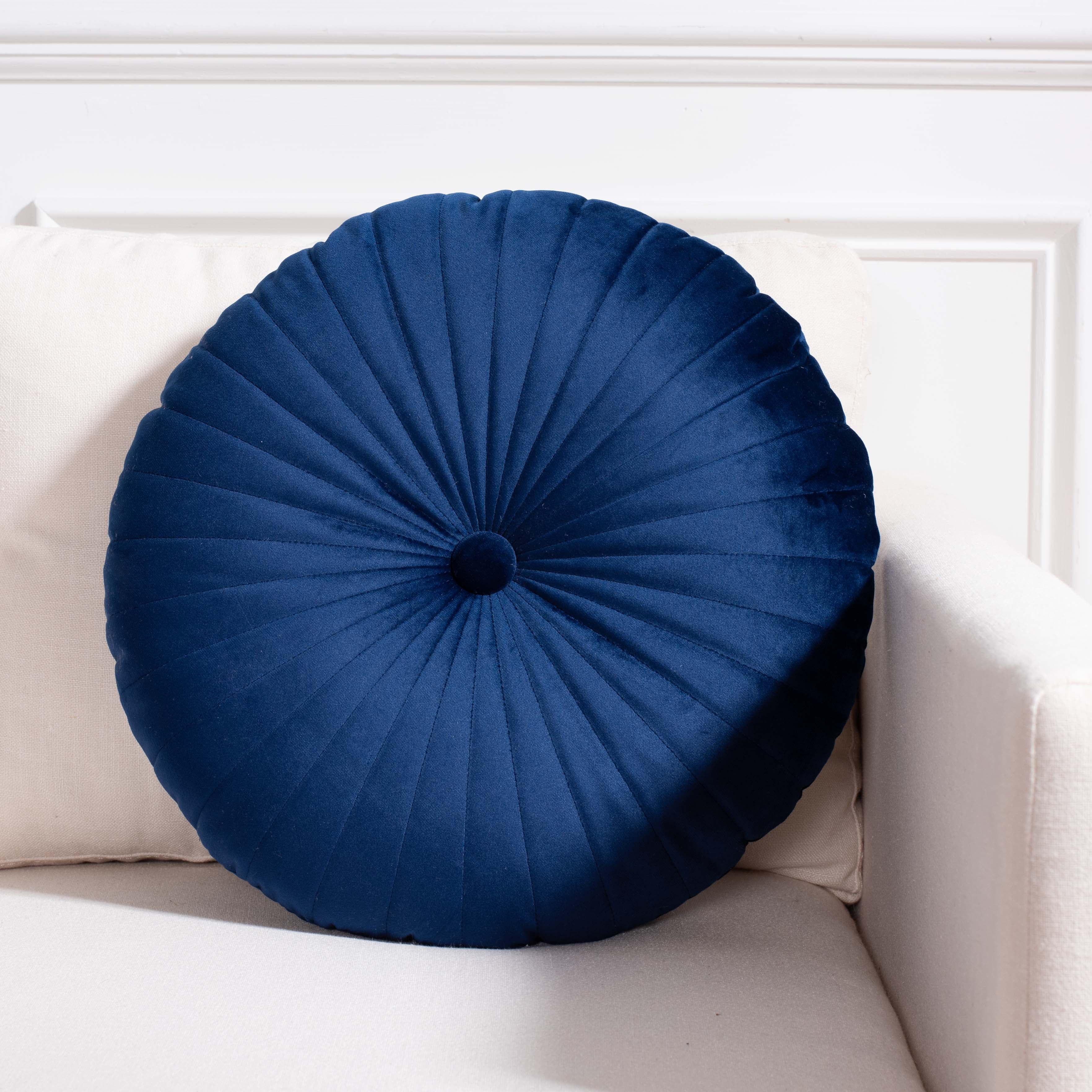 Navy Blue Round Tufted Accent Pillow with Polyfill