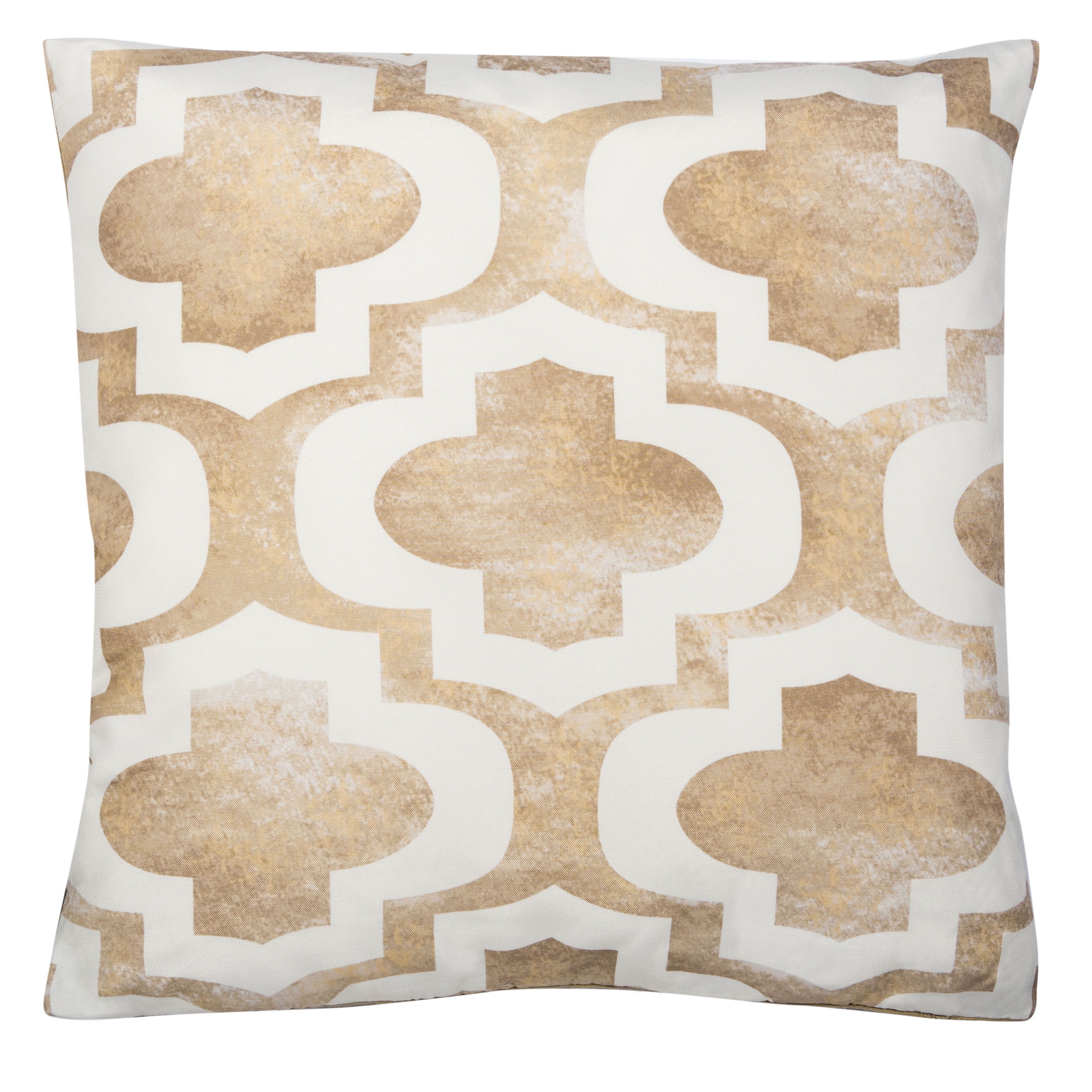 Beige and White Moroccan Tile Square Throw Pillow