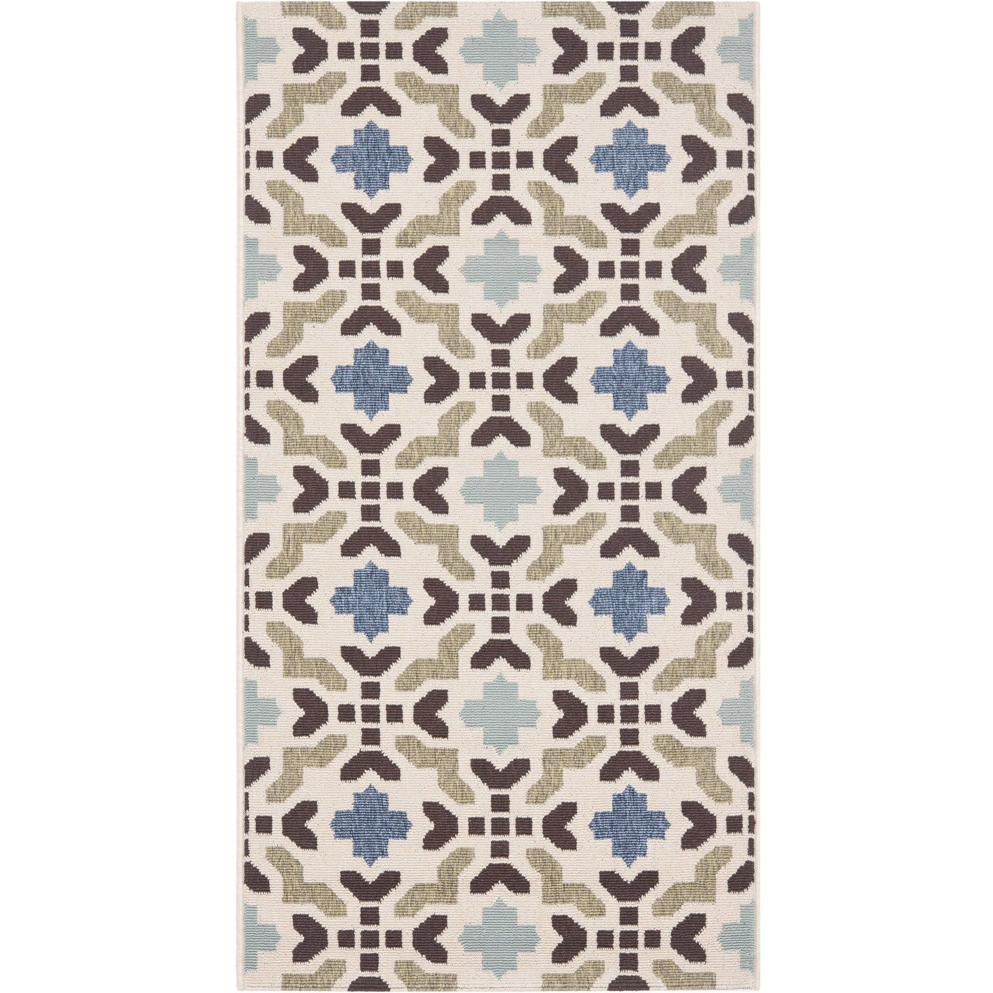 Aqua and Cream Geometric Indoor/Outdoor Area Rug