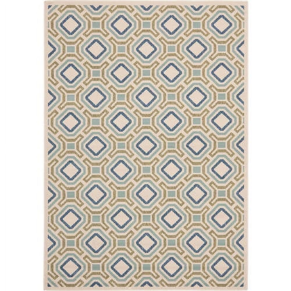 Veranda Cream & Green Rectangular Easy-Care Outdoor Rug, 4' x 5'7"