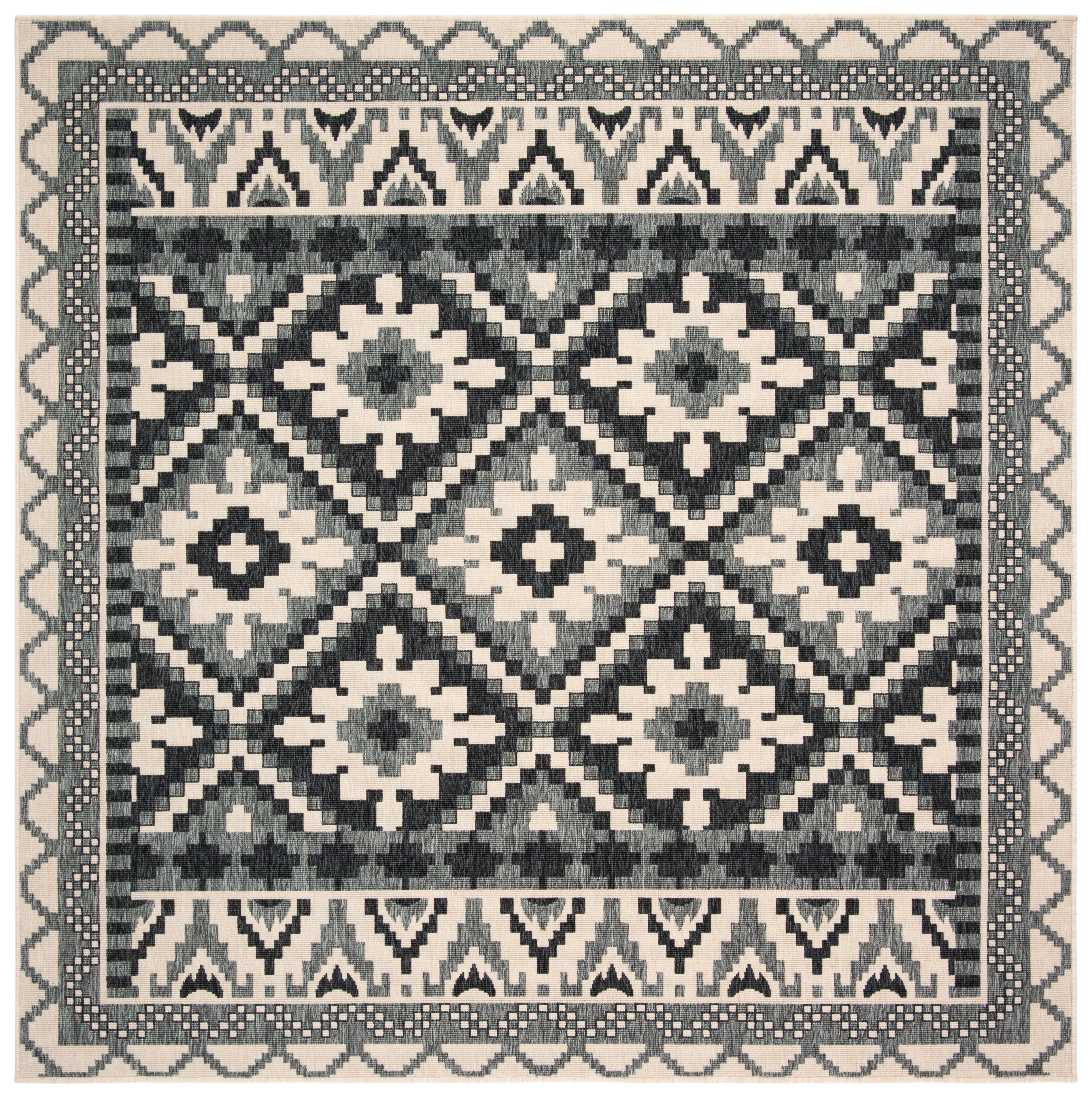 Beige and Grey Synthetic Non-slip Square Area Rug, 8' x 8'