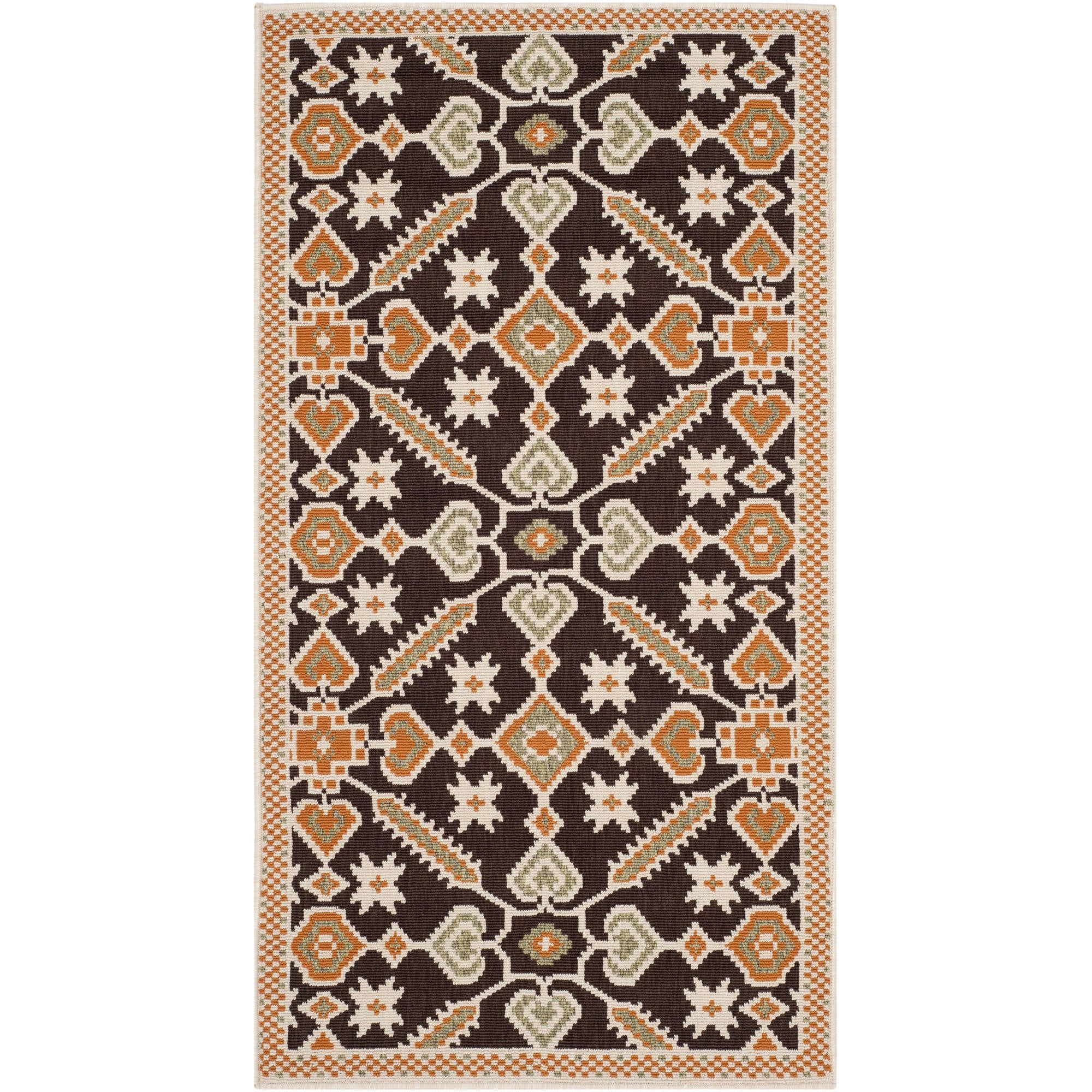 Elegant Floral Black Synthetic 5' x 7' Easy-Care Area Rug