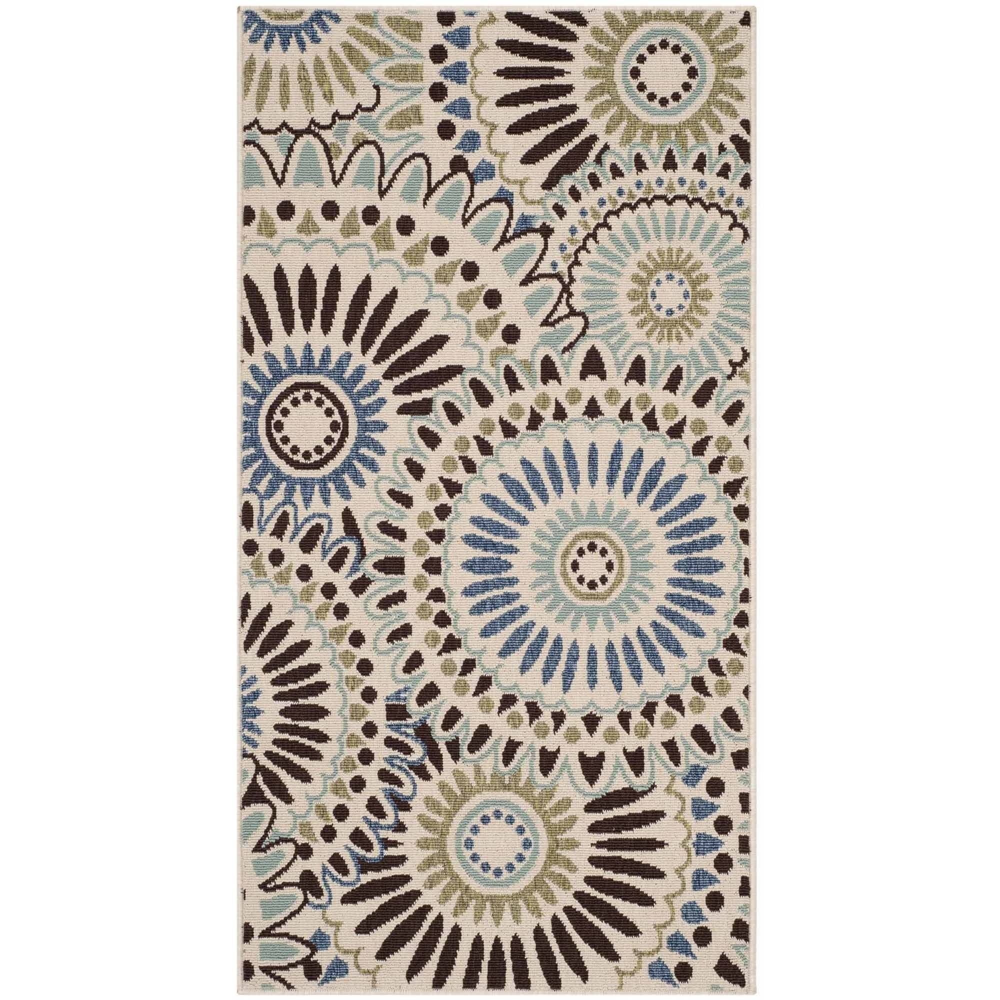 SAFAVIEH Veranda Petra Geometric Indoor/Outdoor Area Rug, 2'7" x 5', Cream/Blue