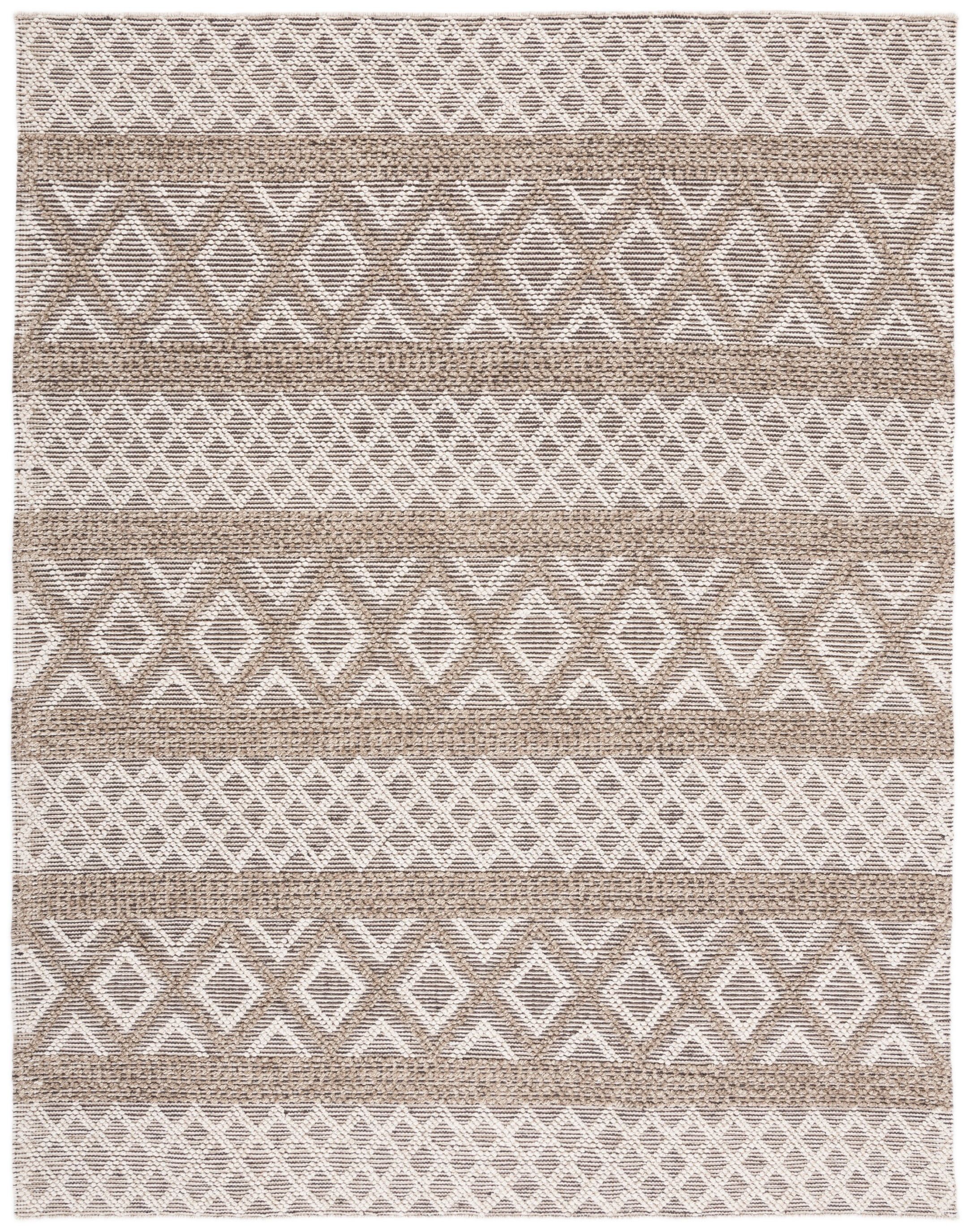 Ivory and Grey Geometric Wool 9' x 12' Handmade Area Rug