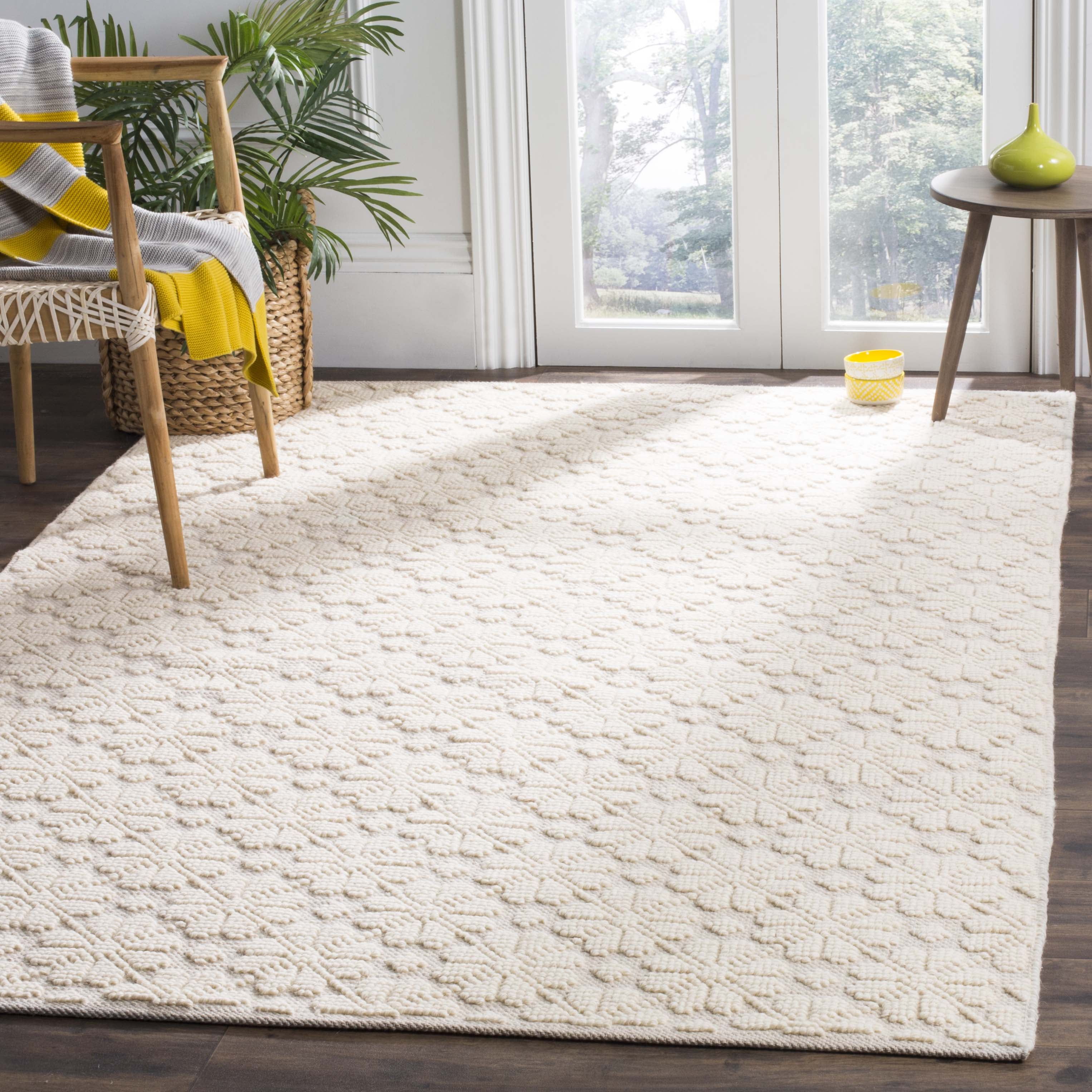 Ivory Geometric Tufted Handmade Wool Area Rug, 9' x 12'