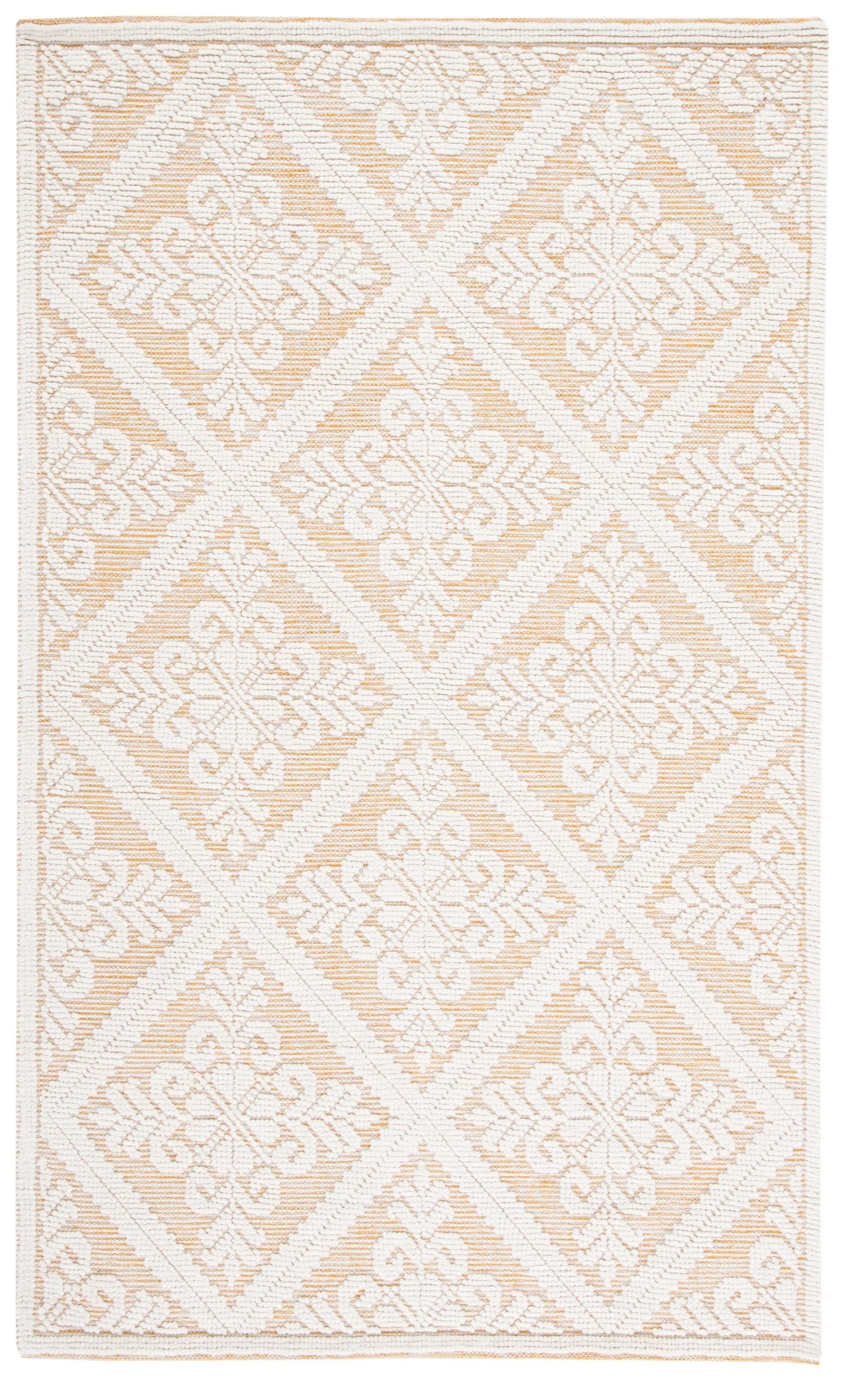 Ivory and Gold Rectangular Tufted Wool Area Rug