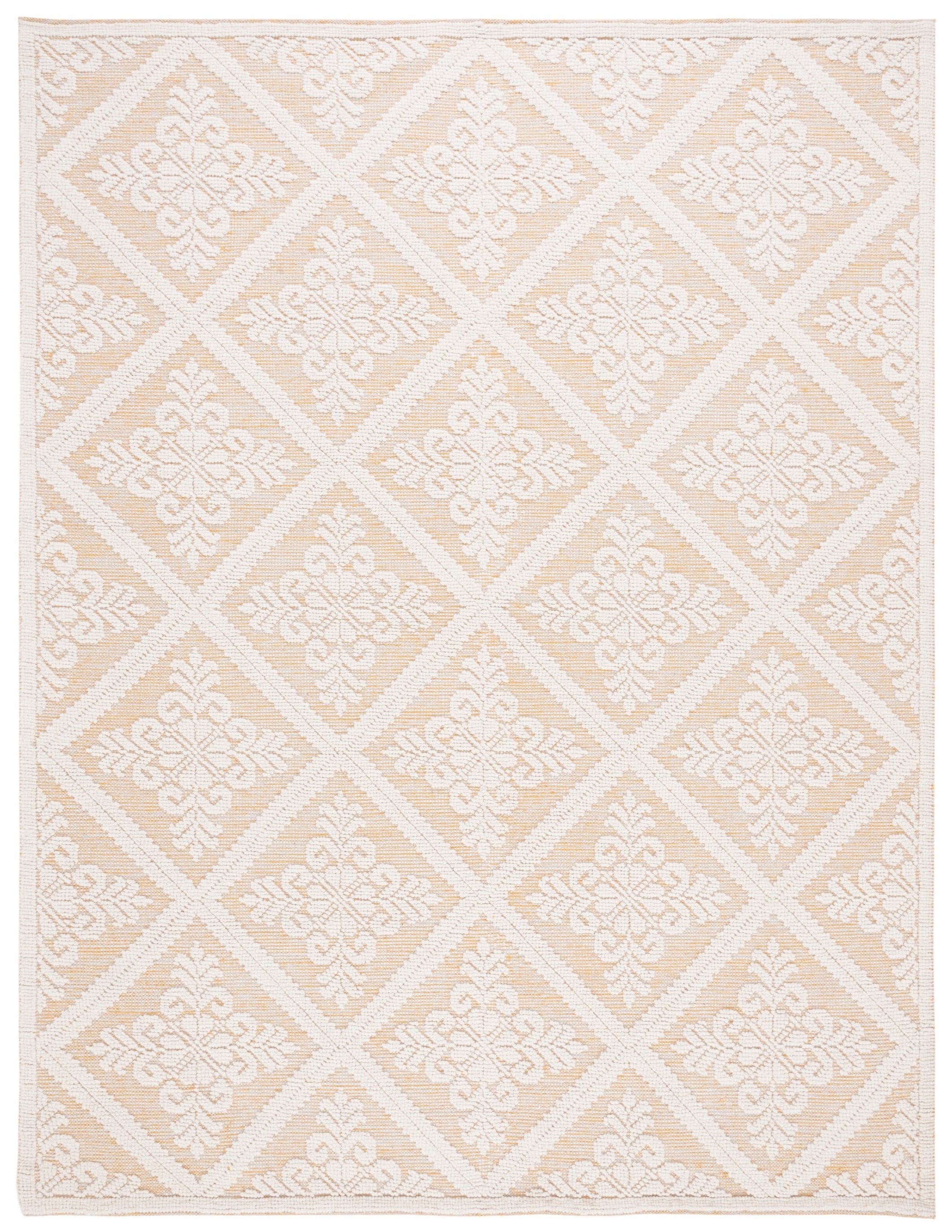 Ivory and Gold Tufted Handmade Wool 8' x 10' Area Rug