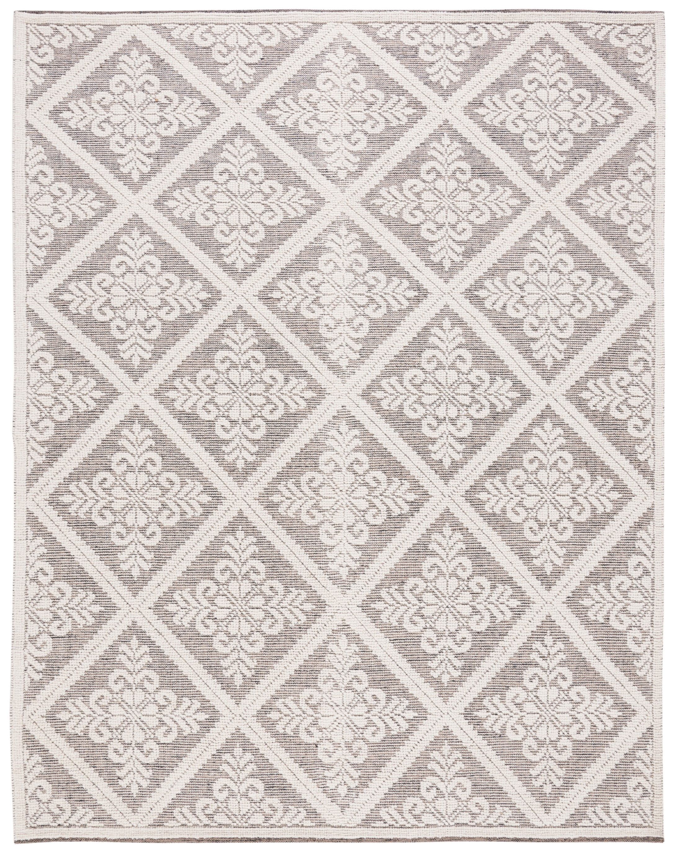 Ivory and Brown 9' x 12' Handmade Wool Tufted Area Rug