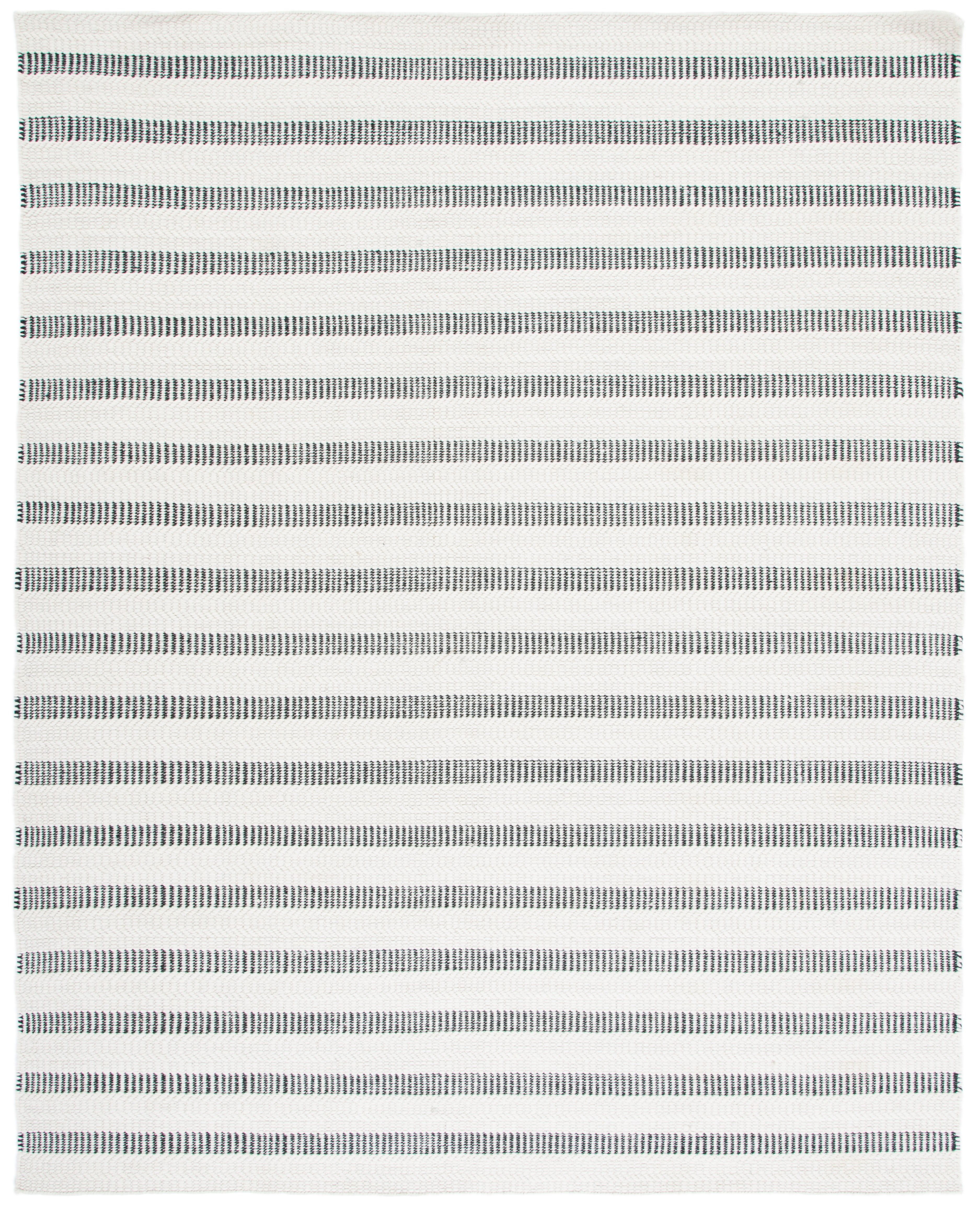 Black and Ivory Striped Wool 9' x 12' Handmade Rug