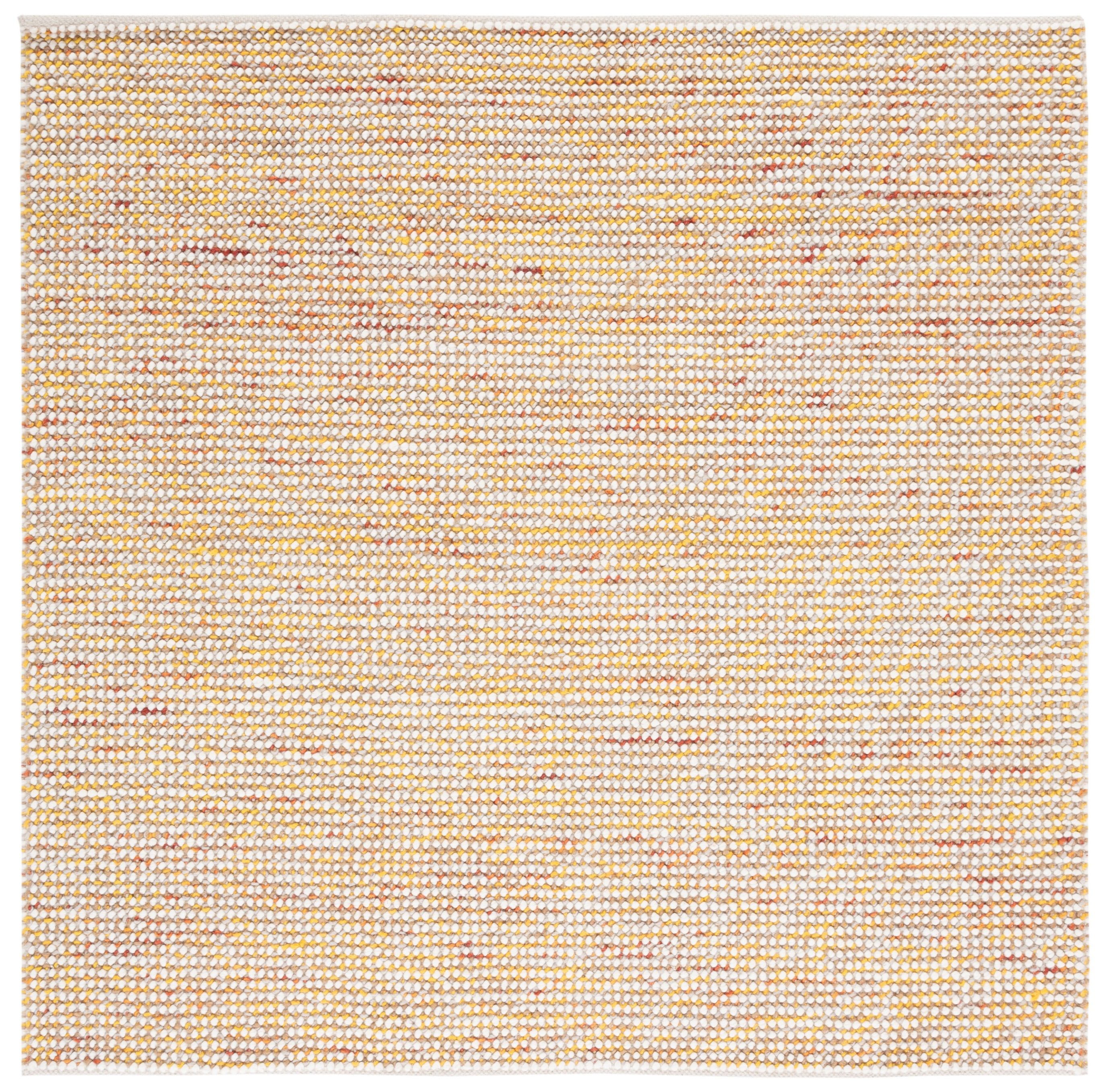 Handwoven Ivory & Gold Wool Square Area Rug, 6' x 6'