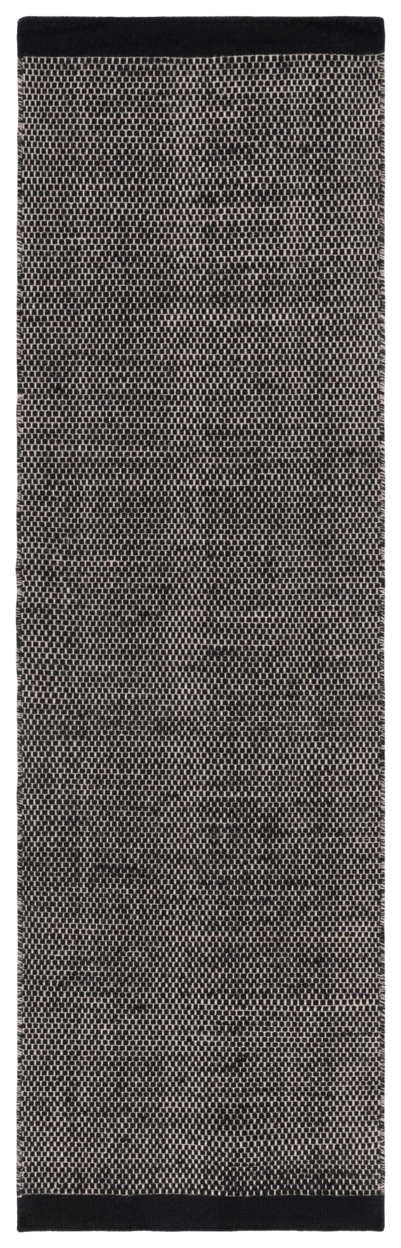 Handmade Black Wool Runner Rug 108" x 27"