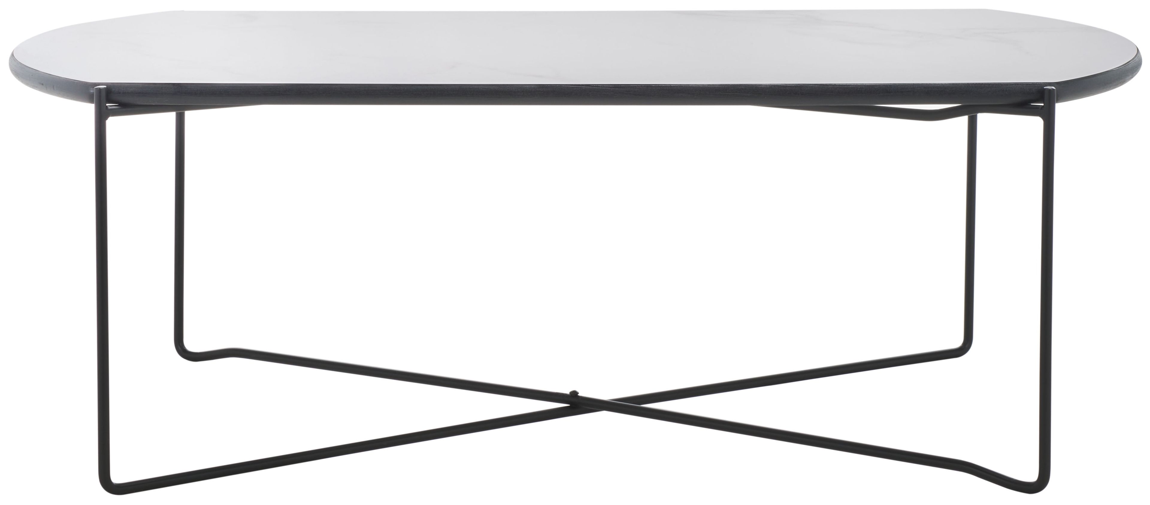 White Faux Marble and Black Metal Coffee Table