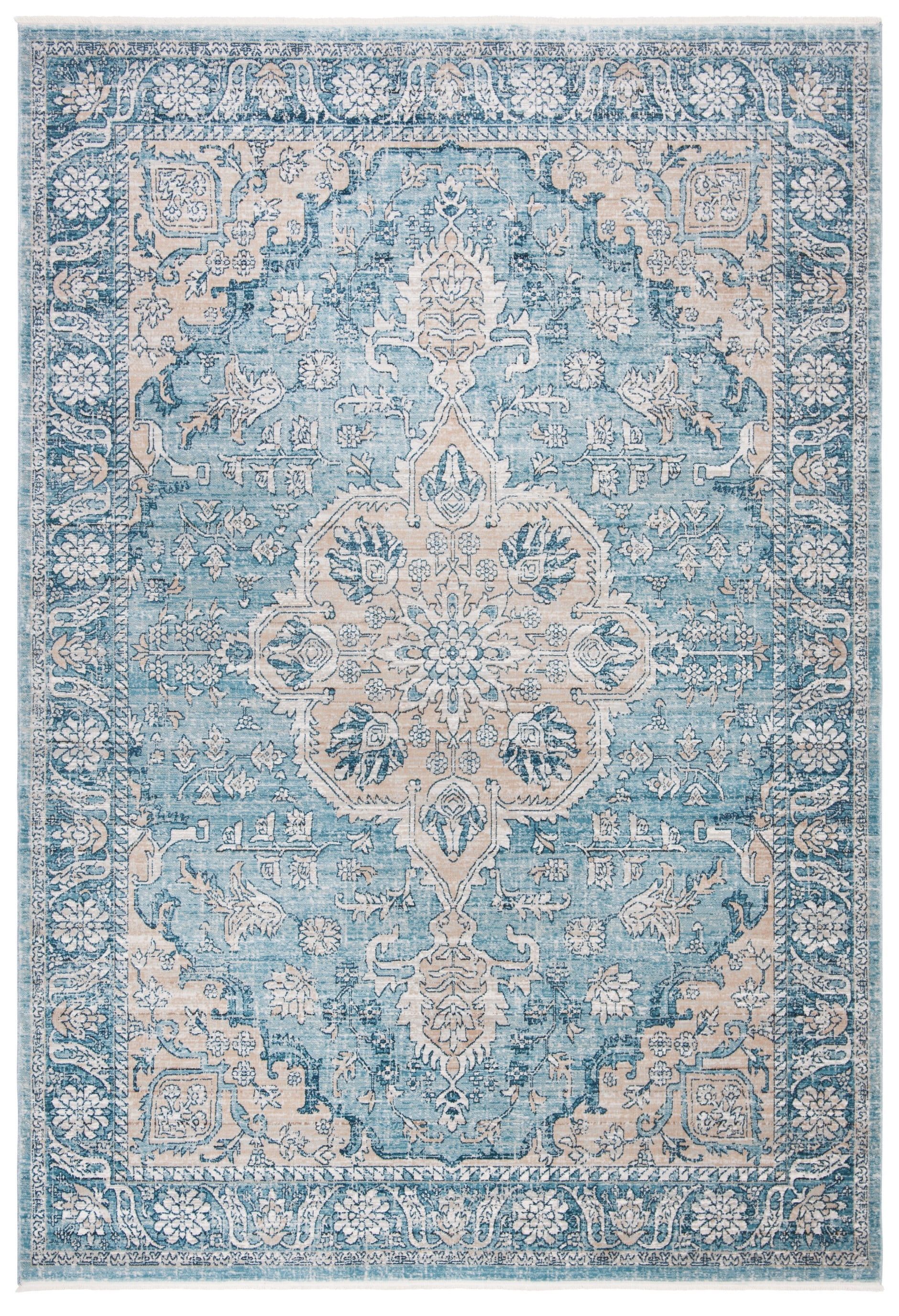Victoria Blue and Beige Synthetic Non-slip Area Rug, 12' x 16'