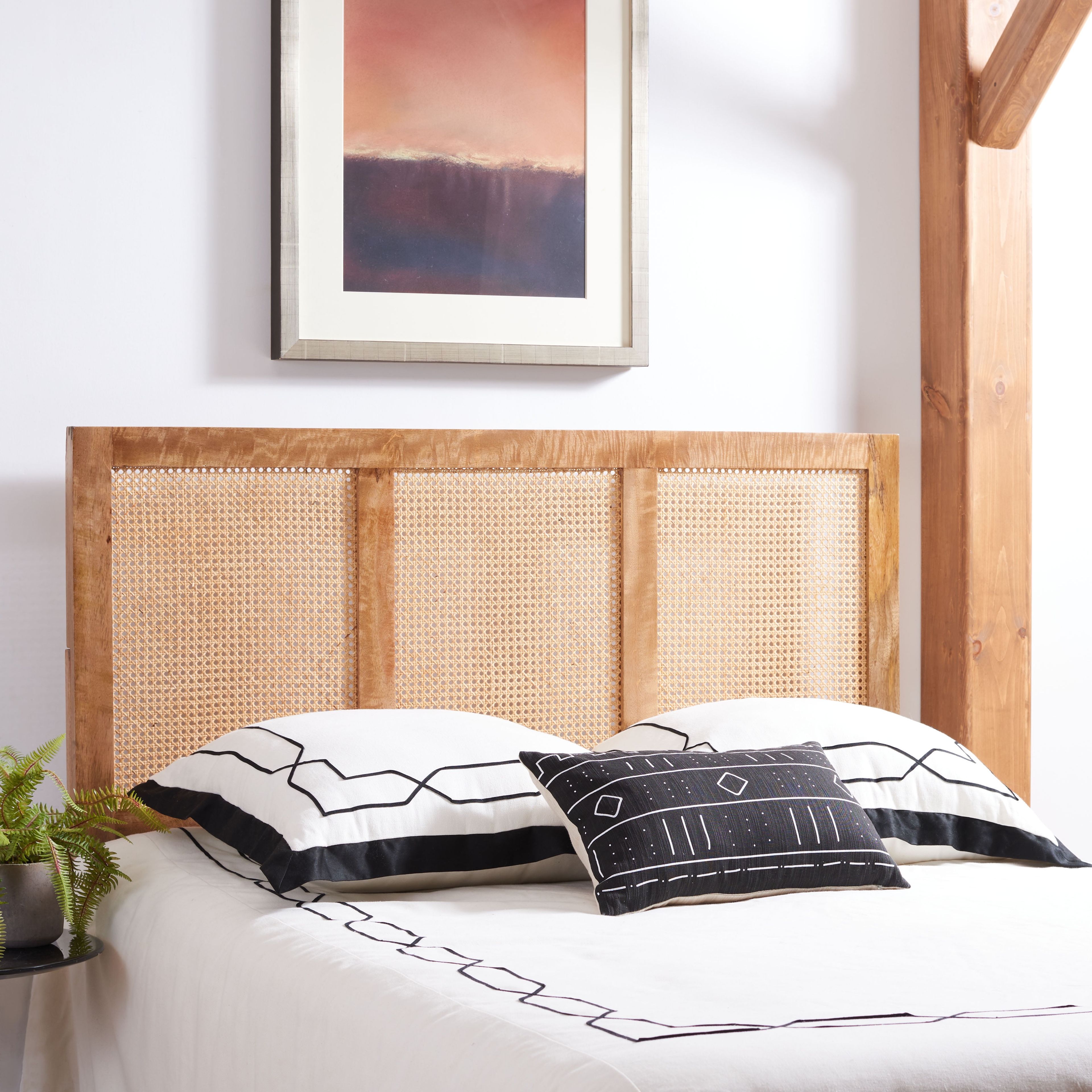 Vienna Natural Mango Wood and Cane Queen Headboard