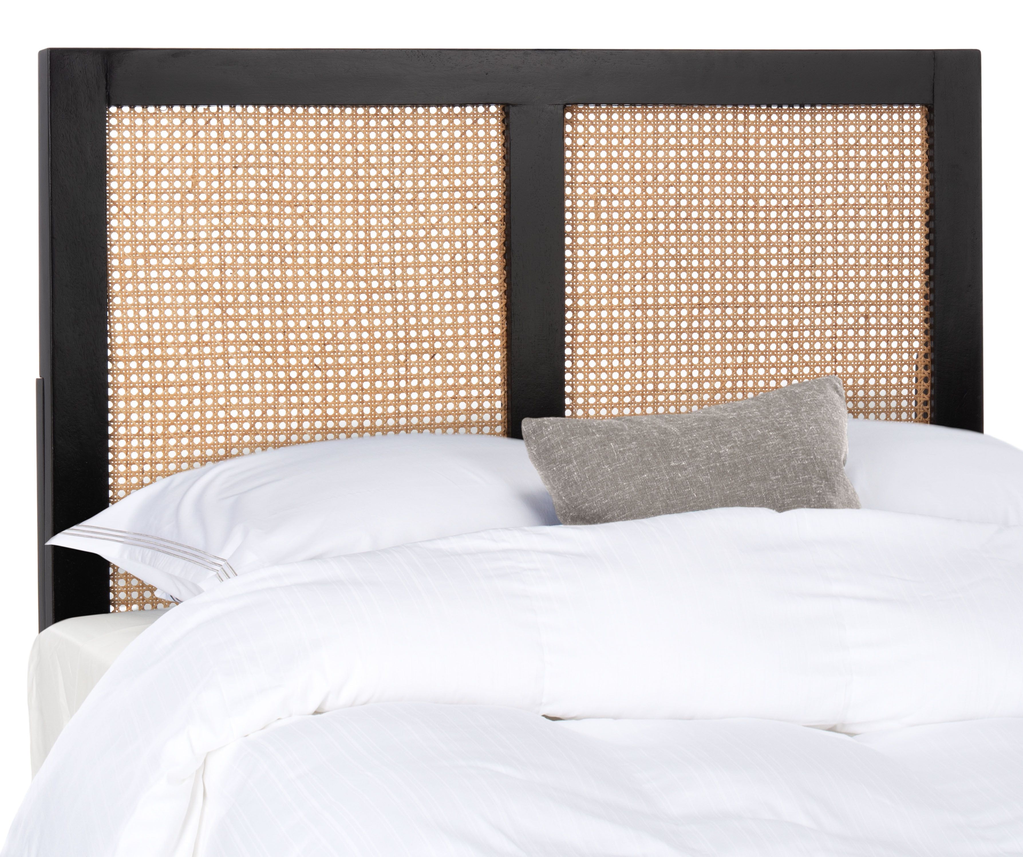 Twin Black Mango Wood and Cane Farmhouse Headboard
