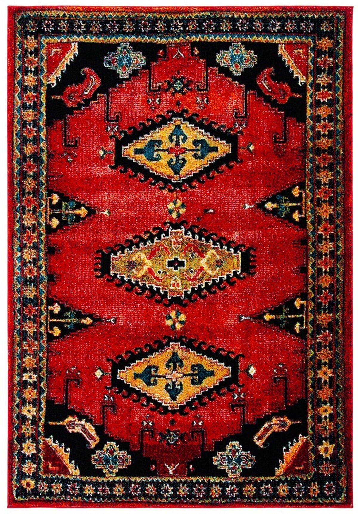 Vintage Hamadan Red and Black Synthetic 9' x 12' Area Rug