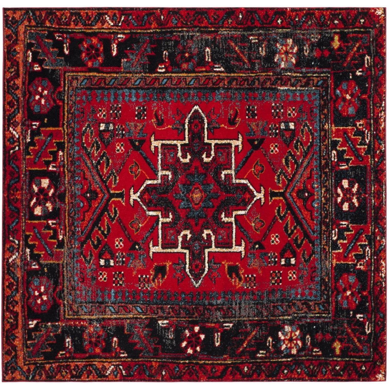 Vintage Hamadan 12' Square Red Oriental Stain-Resistant Rug