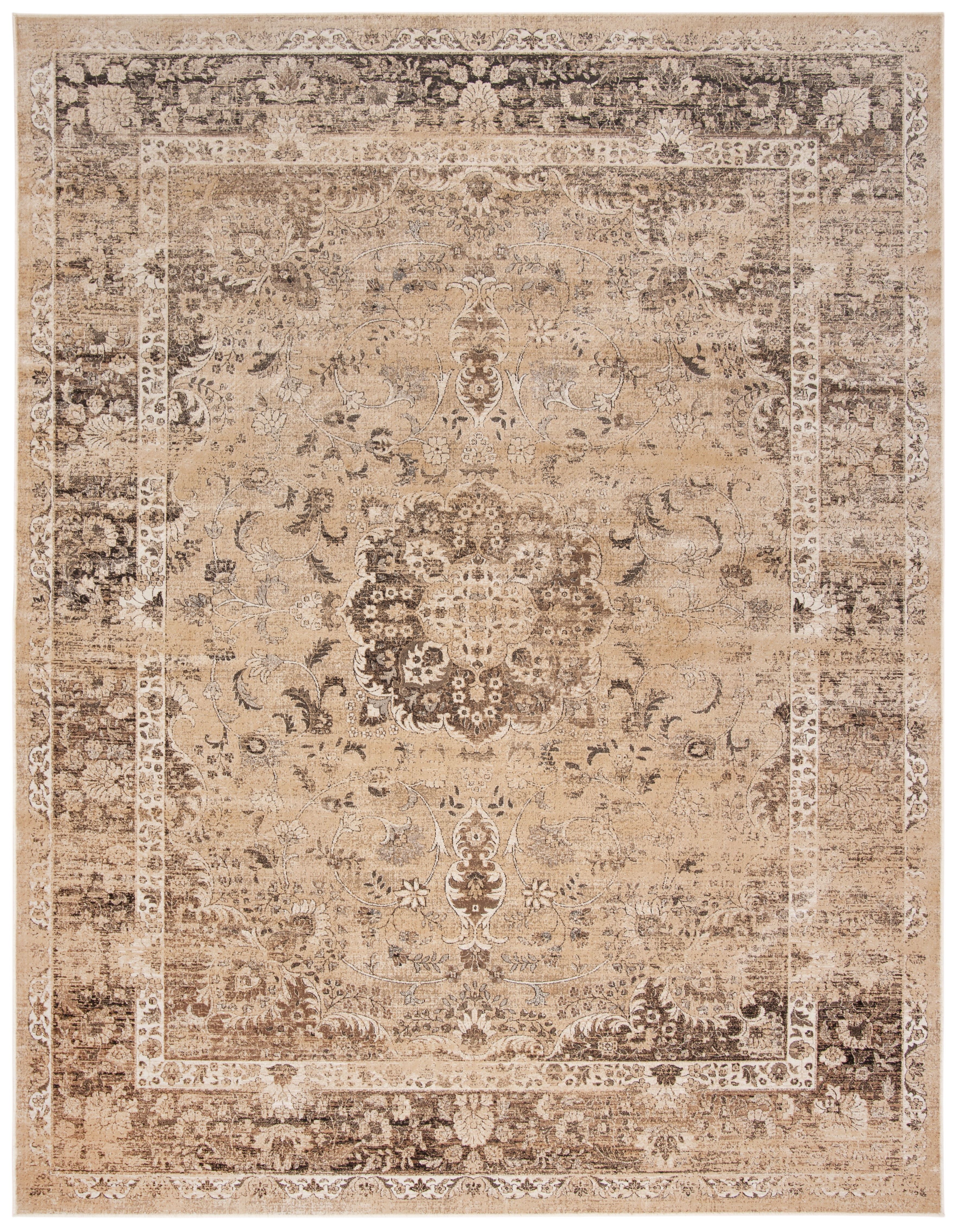 Elegant Warm Beige Reversible Wool-Blend Area Rug, 68x20 in