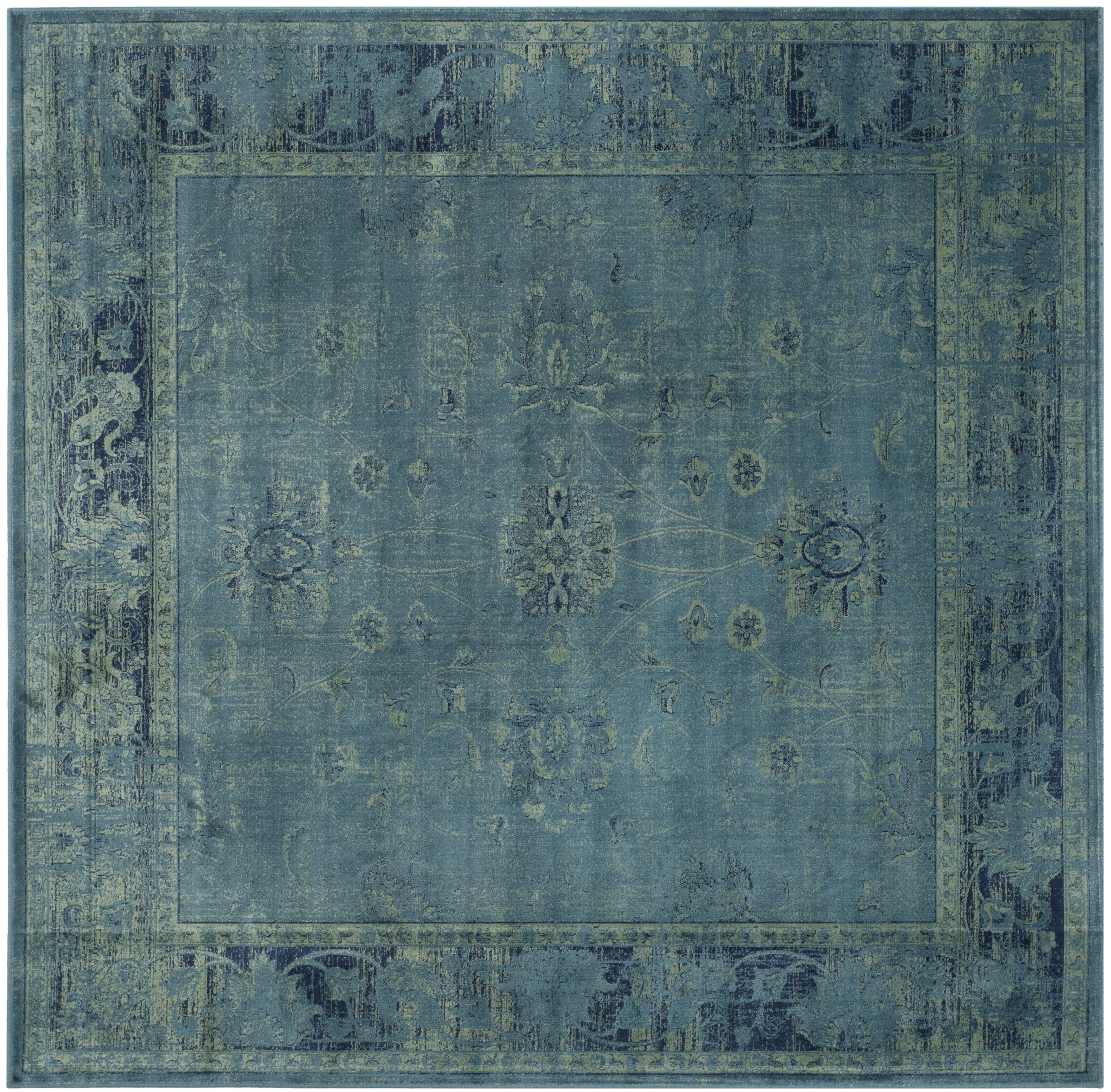 Turquoise Elegance 72" Square Wool-Viscose Blend Area Rug