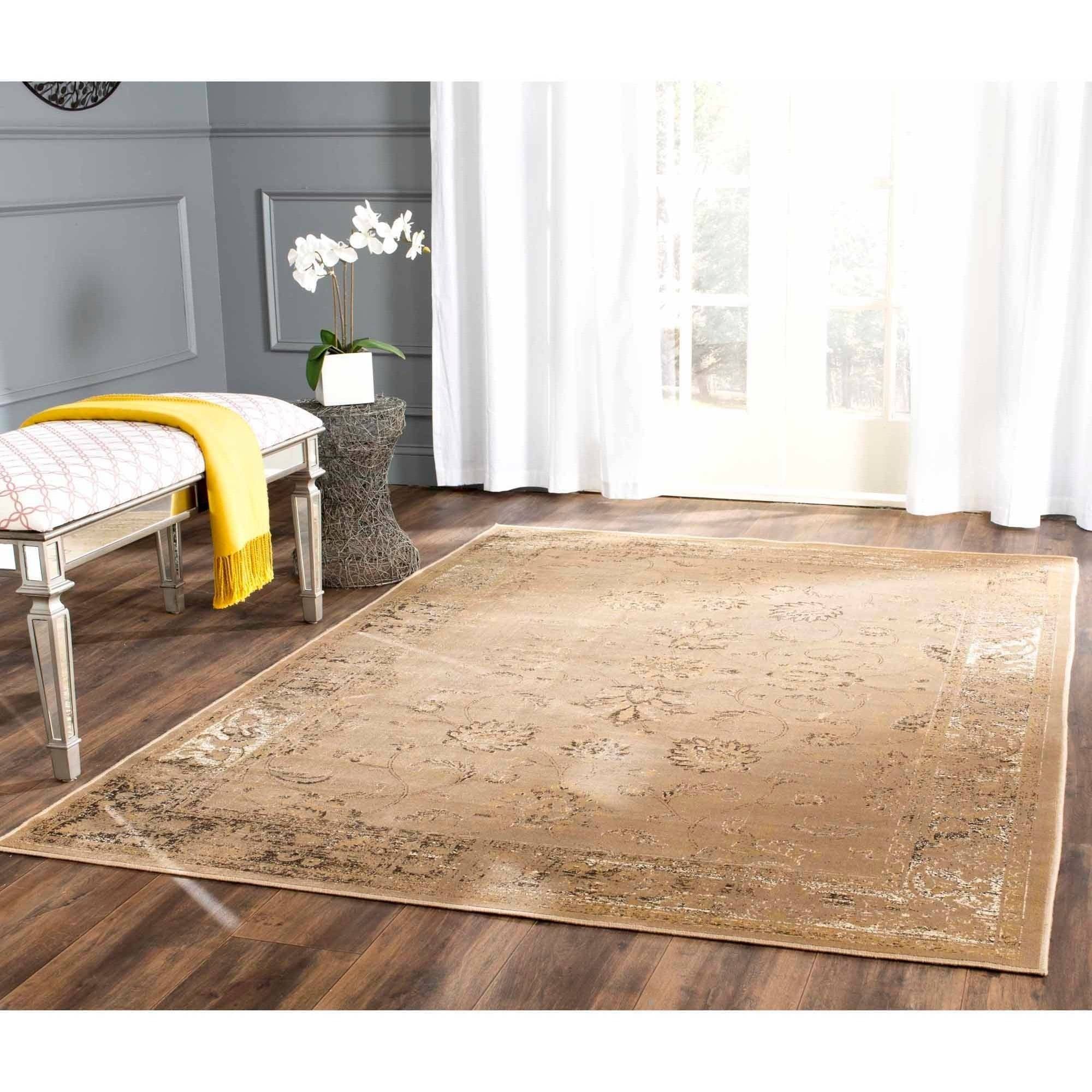 Taupe Rectangular Wool and Silk Vintage Rug, 4' x 5'7"
