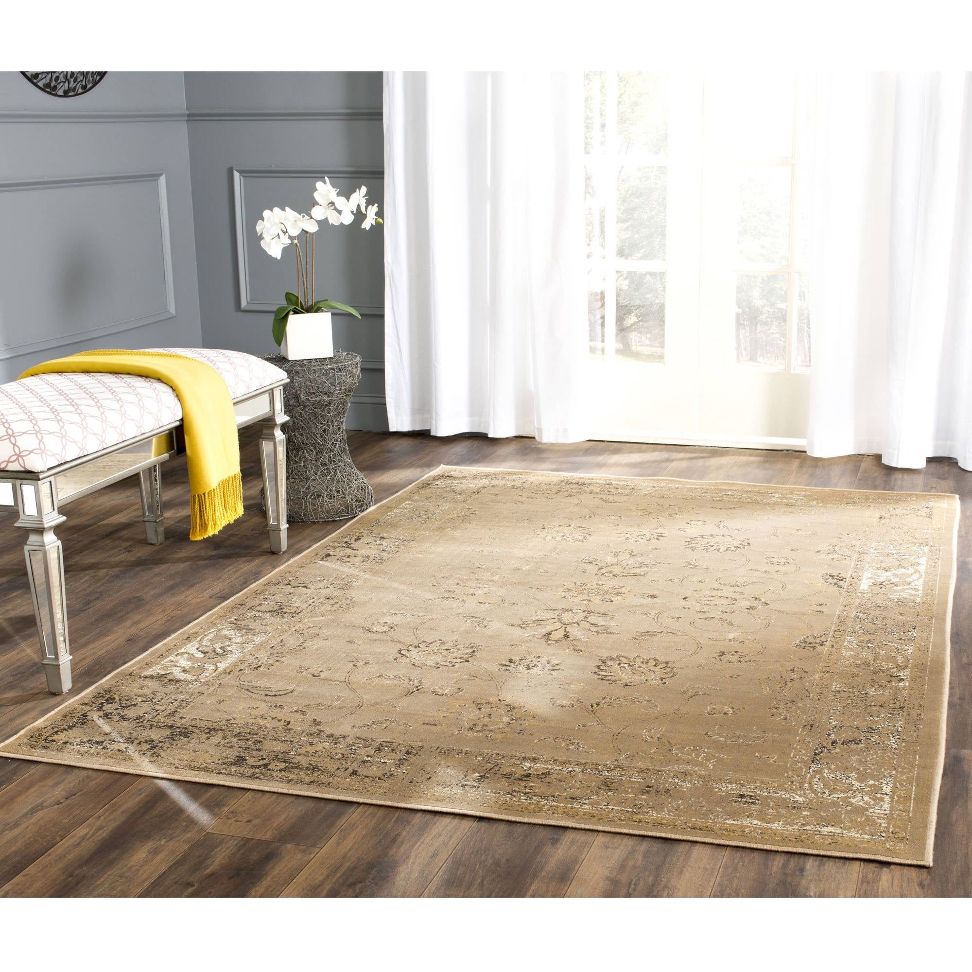 Elegant Taupe Viscose 5'3" x 7'6" Reversible Area Rug