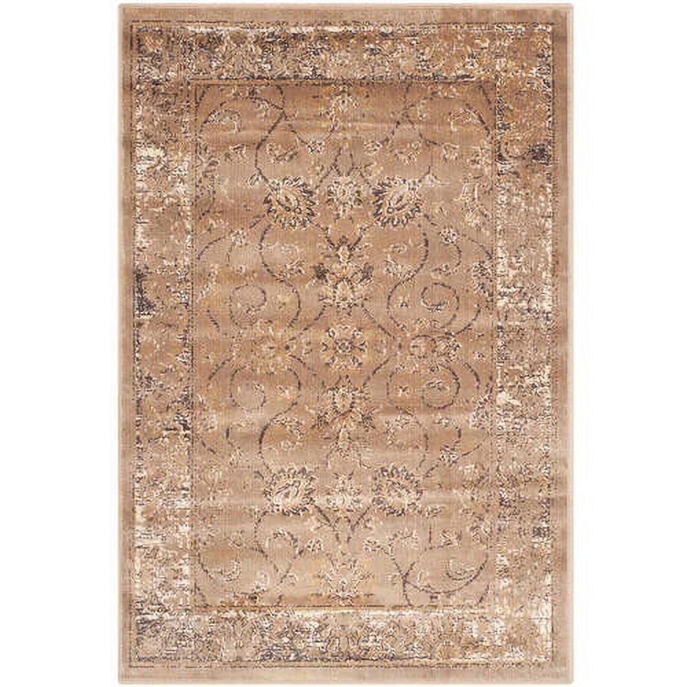 Taupe Floral Viscose Round Area Rug, 8' x 10'